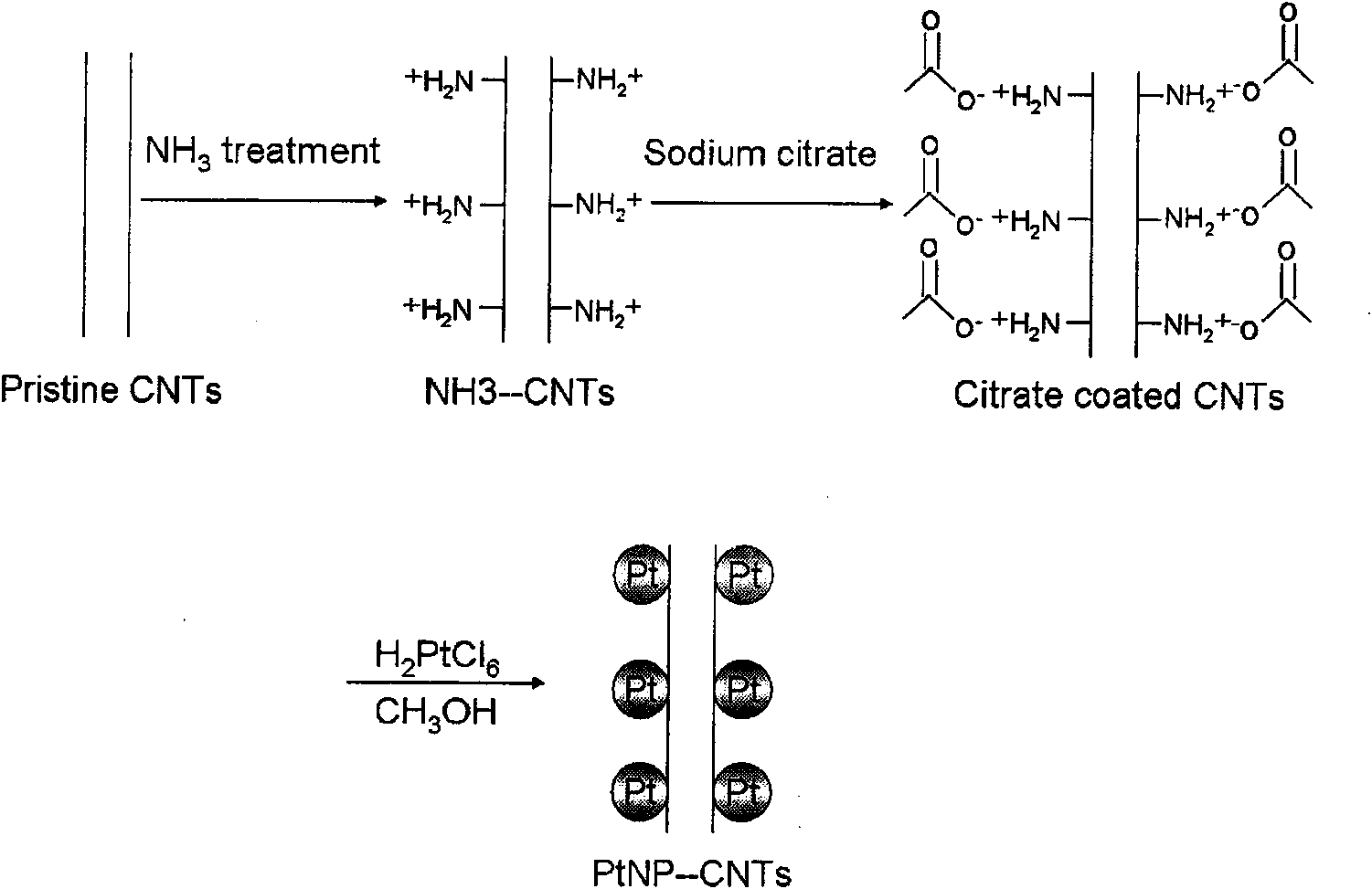 Pt nano particle-carbon nano tube composite material, preparation method and application thereof