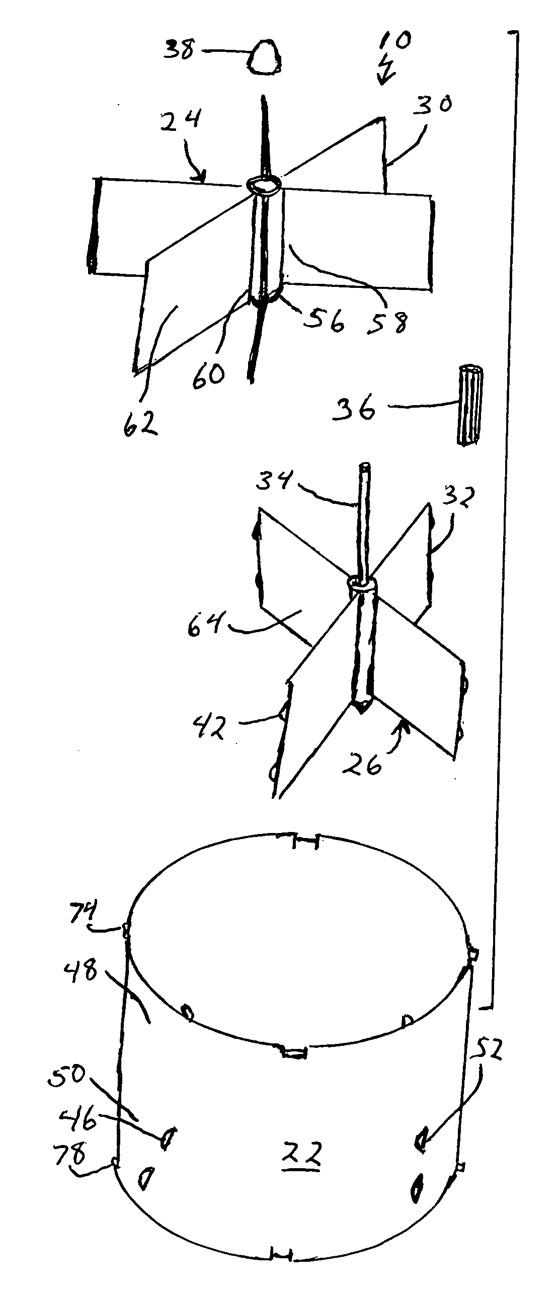 Fluid swirling device having rotatable vanes