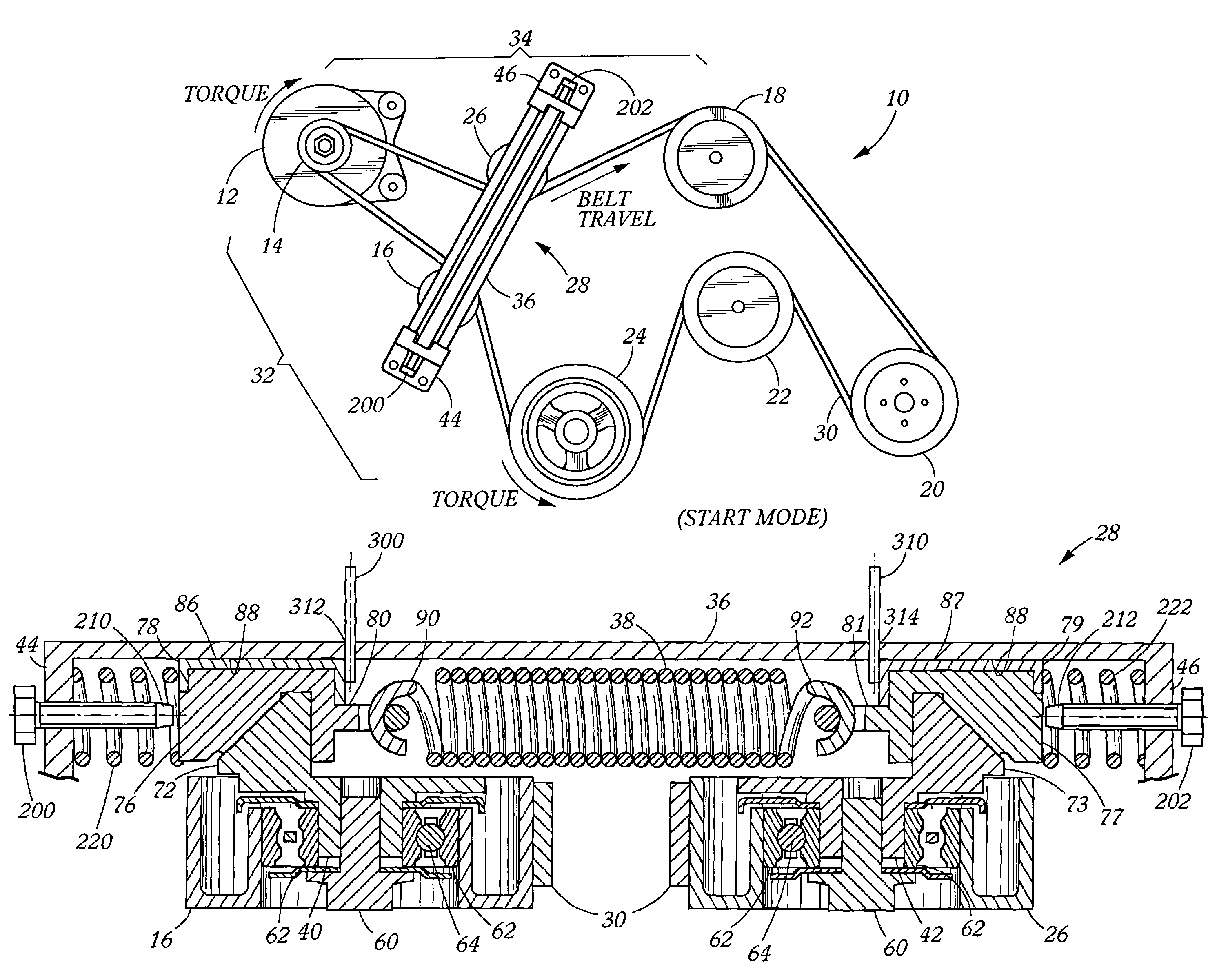 Travel limited linear belt tensioner