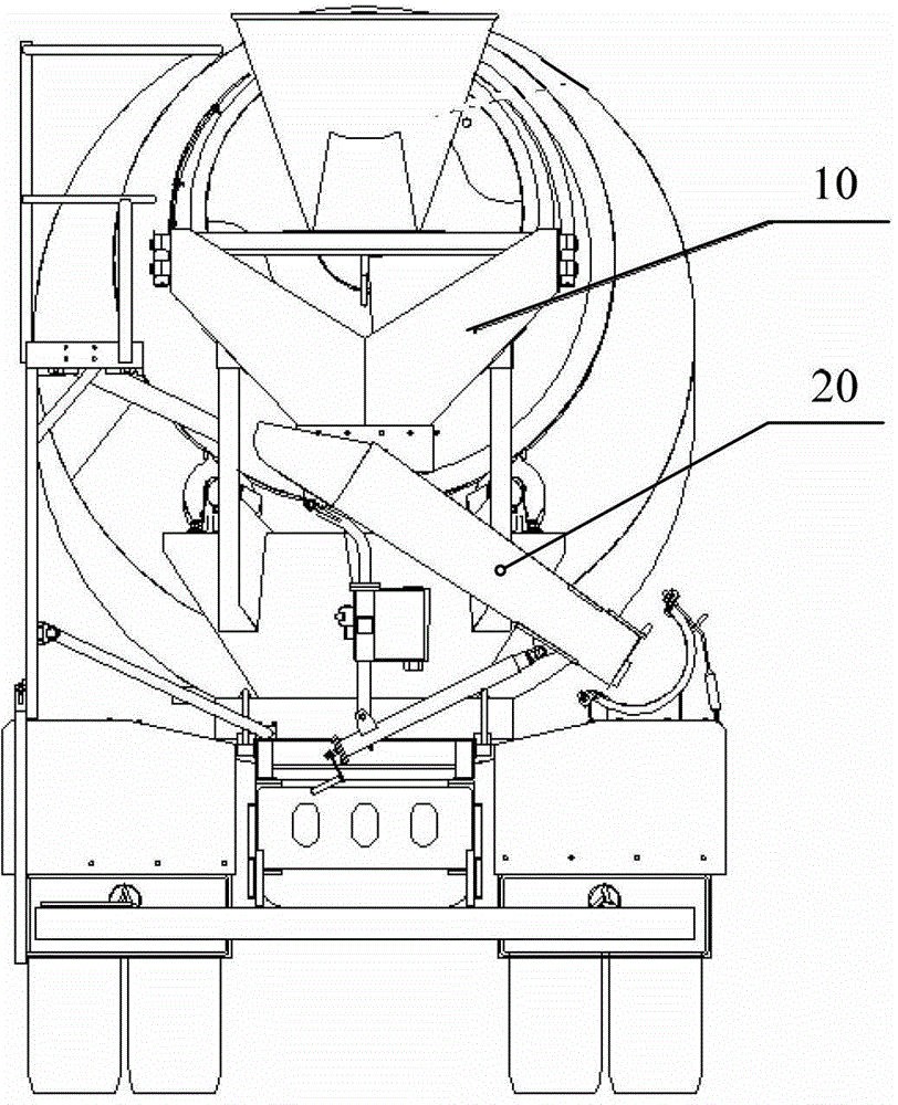 Discharging device and stirring vehicle