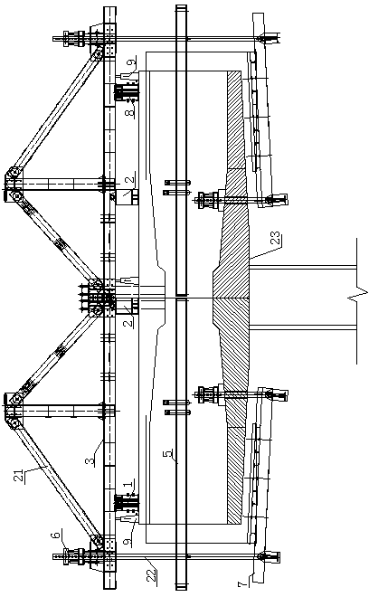 Construction method of running rail-free triangular hanging basket