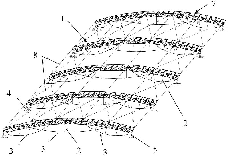 High-redundancy beam-string truss structure and implementation method