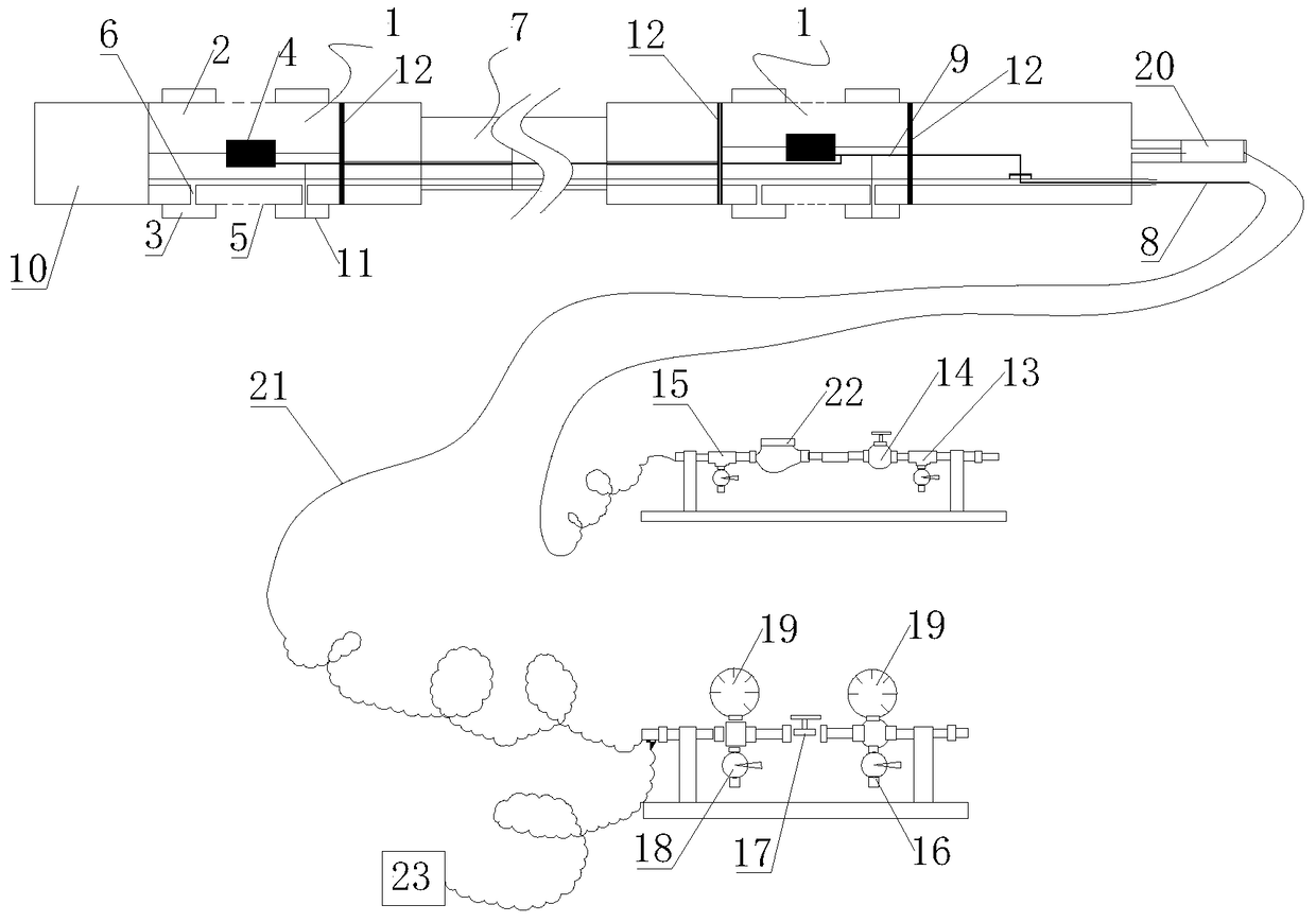 Ultrasonic detection device and system for underground rock mass fissure drilling