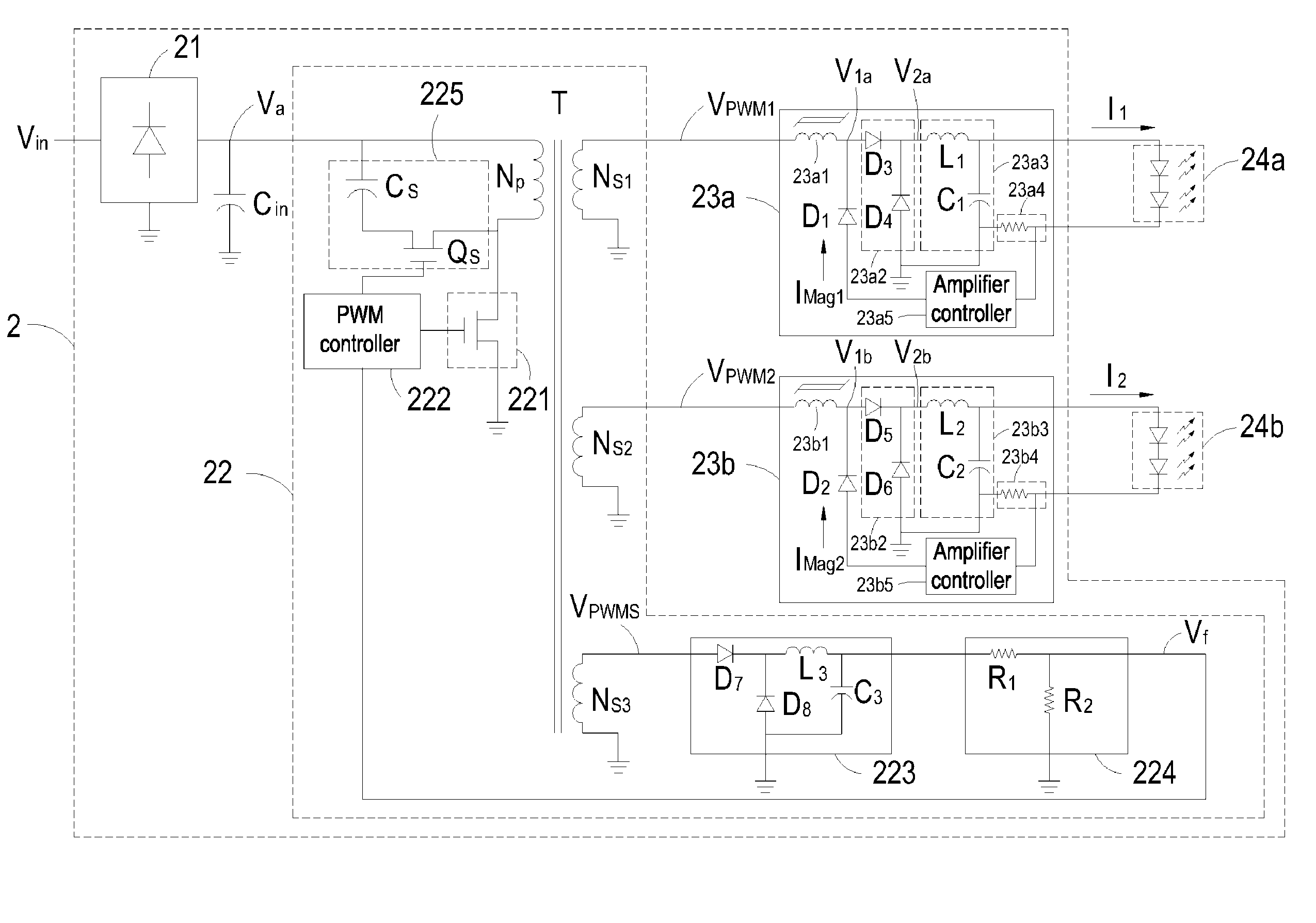 LED current-supplying circuit and LED current-controlling circuit