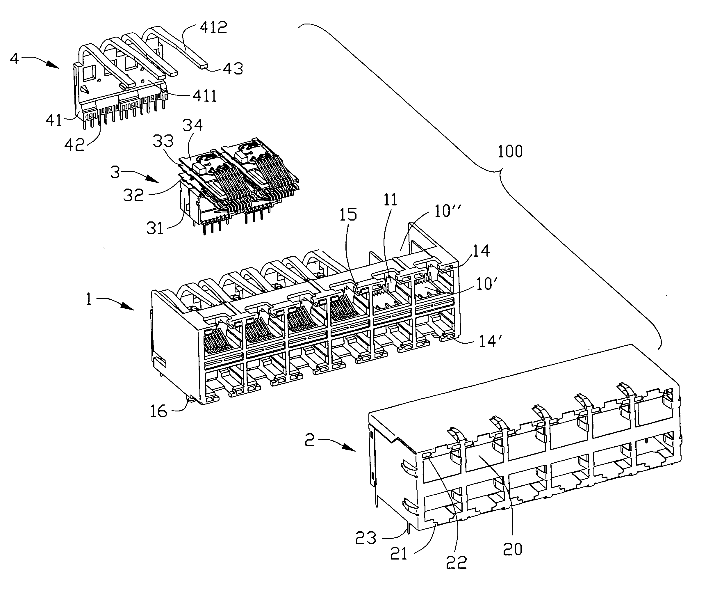 Modular jack connector having improved performance