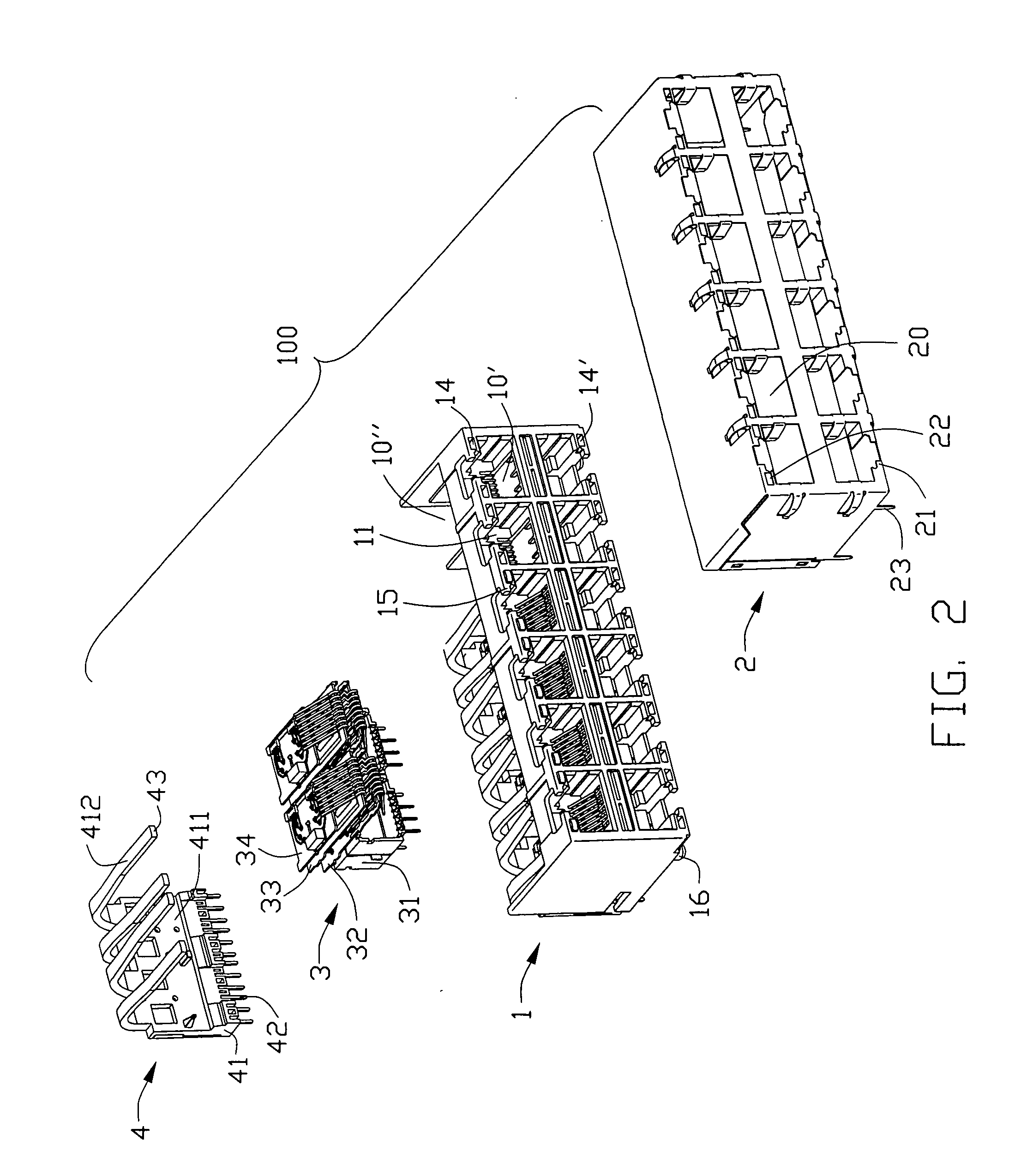 Modular jack connector having improved performance