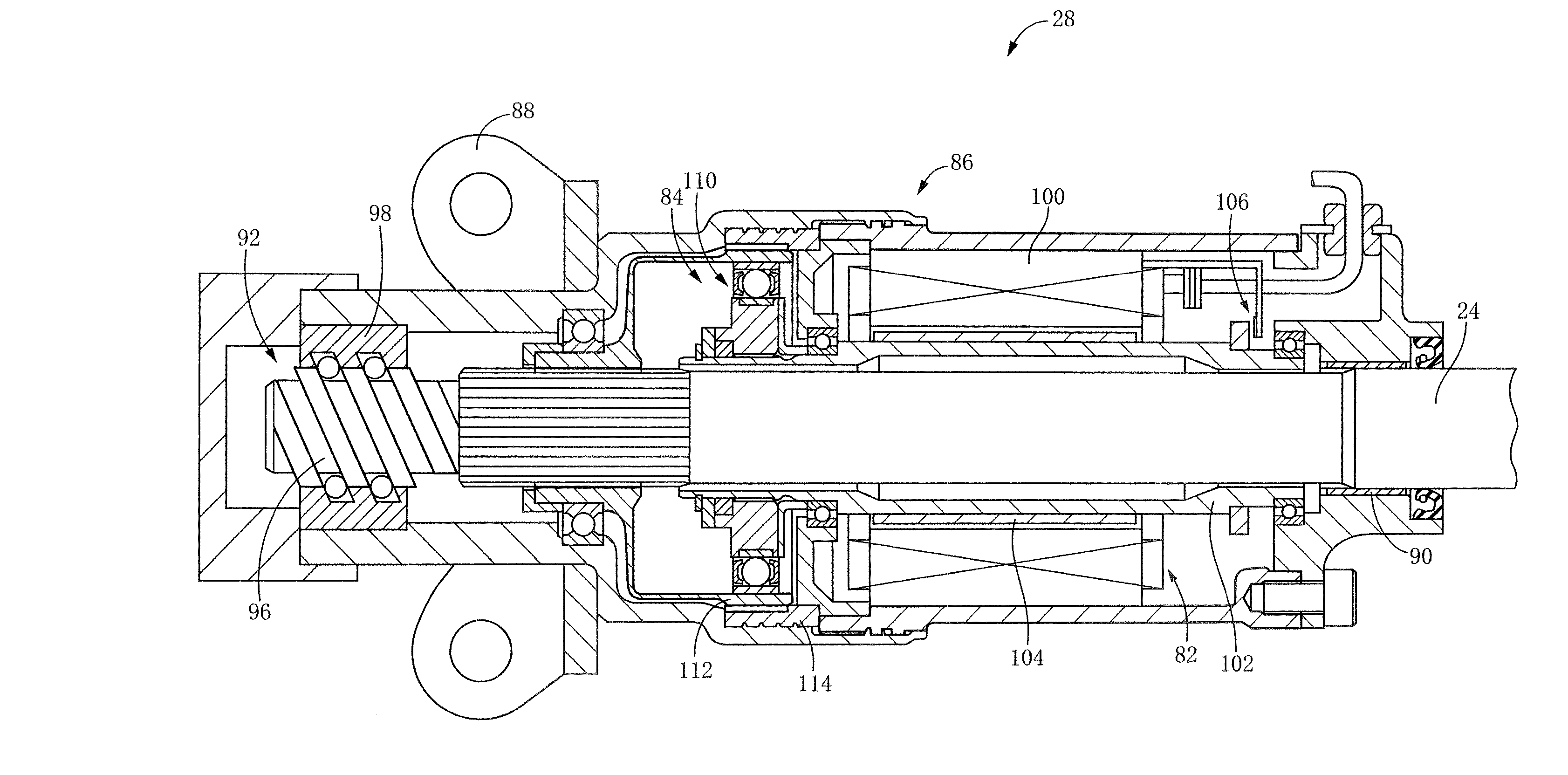 Device for changing distance between wheel and vehicle body, and system including the device