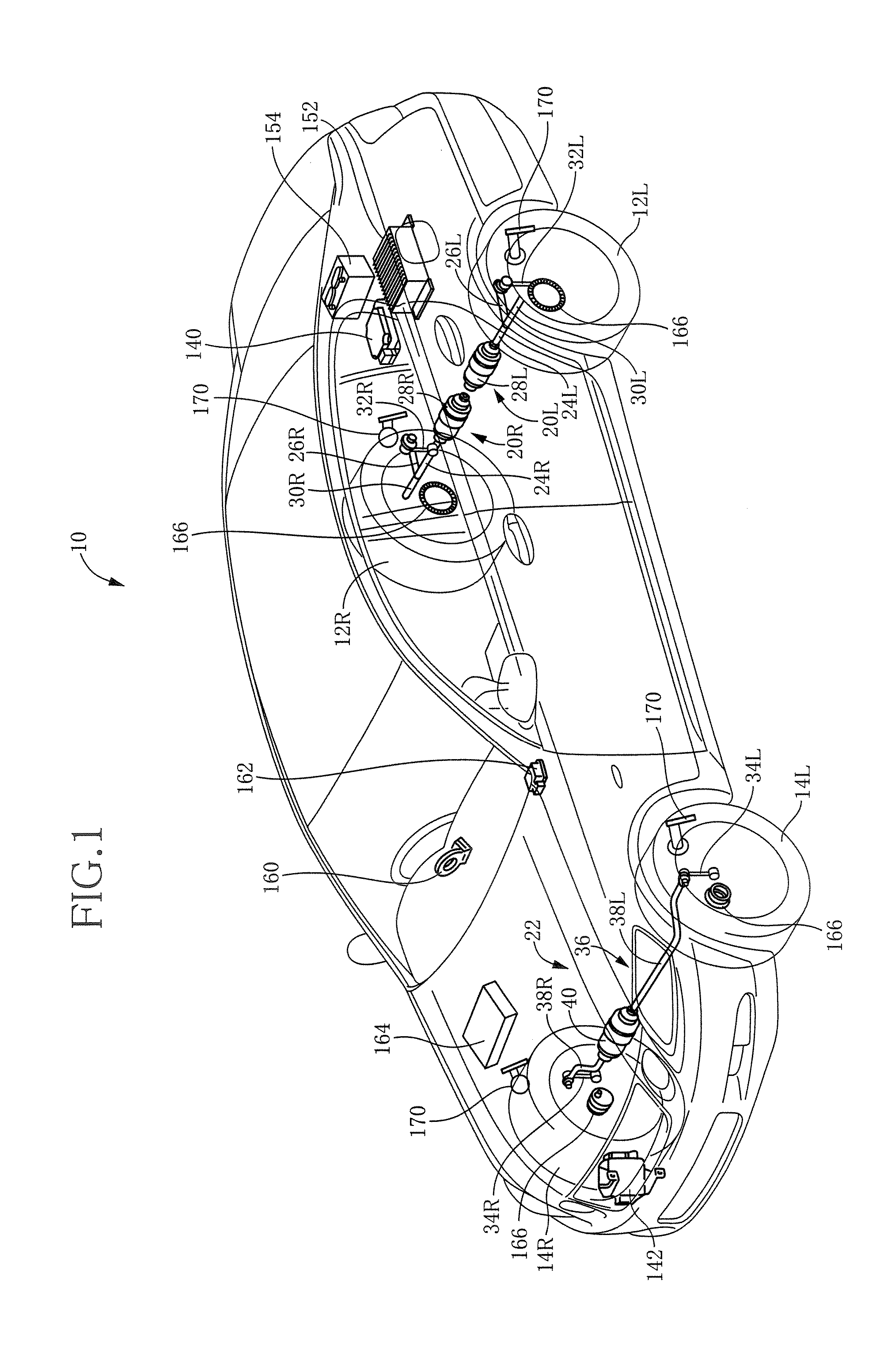 Device for changing distance between wheel and vehicle body, and system including the device