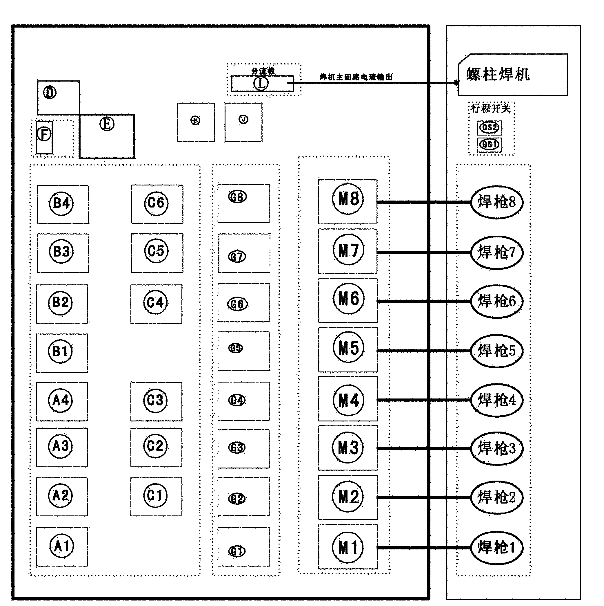 Semiautomatic multi-gun continuous working stud welding control system