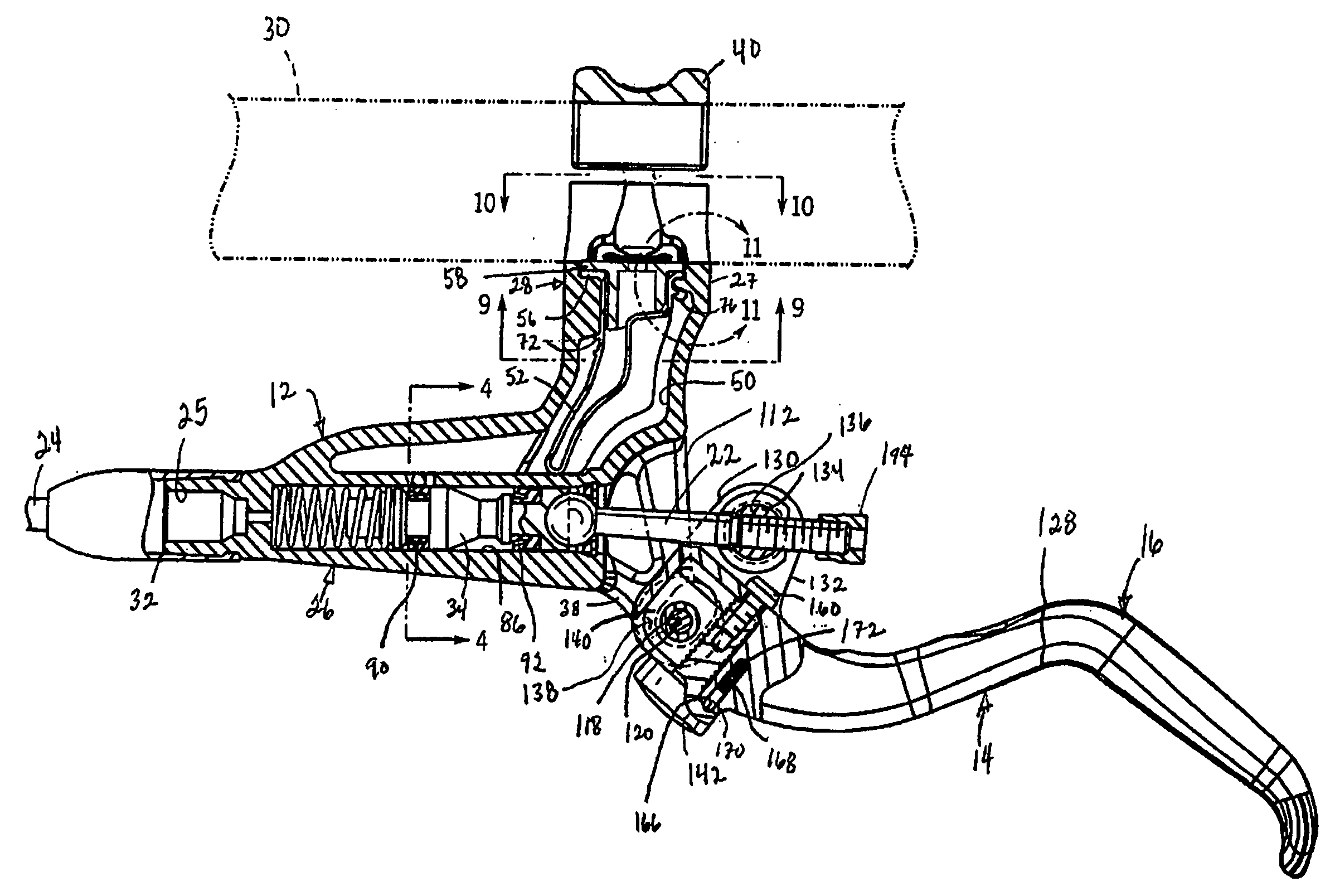 Lever assembly and master cylinder