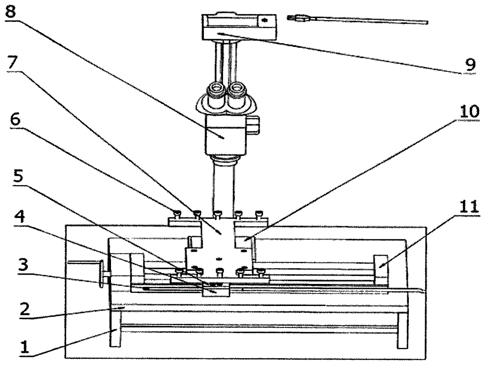 Device for measuring position of metal bar in transparent material based on image recognition principle