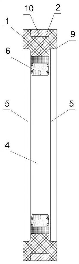 Hollow glass externally inlaid with thermal insulation material section and manufacturing and mounting method thereof