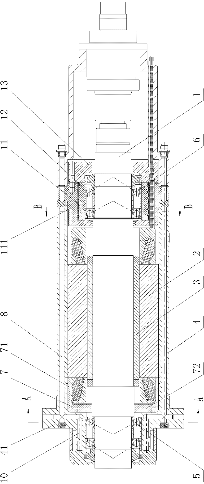 Electric main shaft with mouse cage type motor stator cooling structure