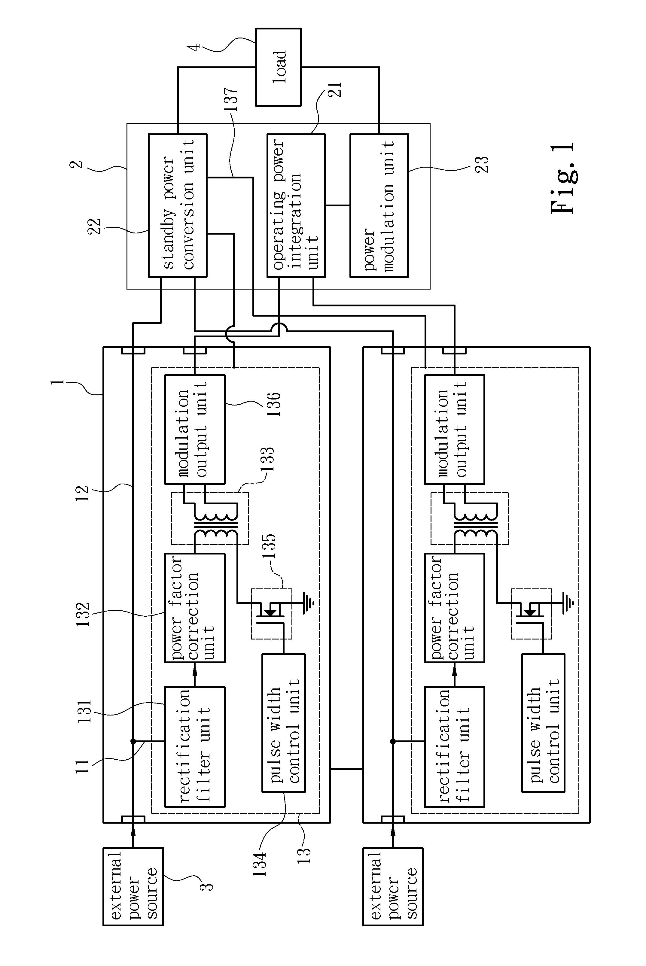 Redundant power supply system for reducing standby power consumption