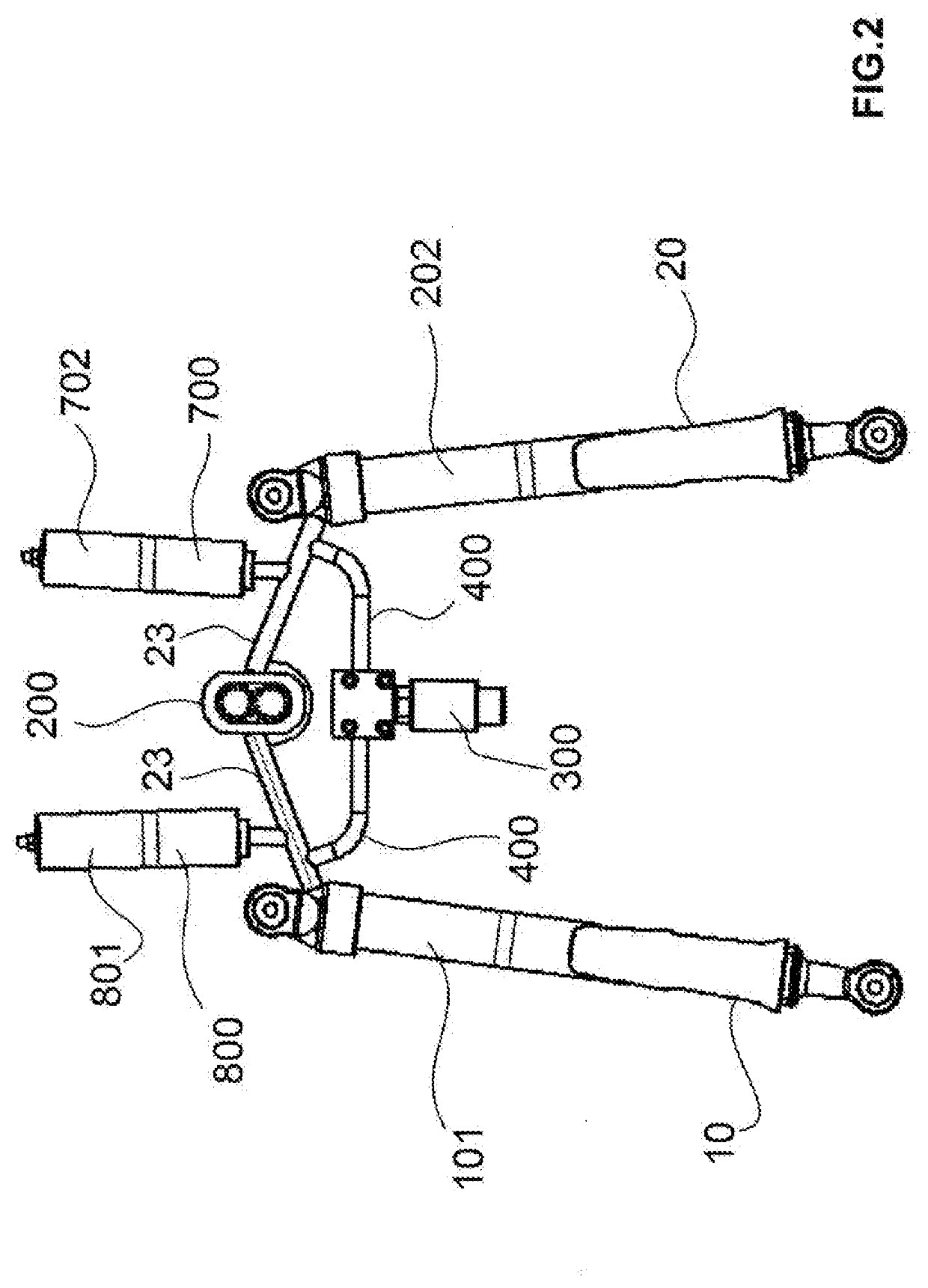 Hydropneumatic system for controlling the tilting of two wheels of a vehicle and a vehicle equipped with said system