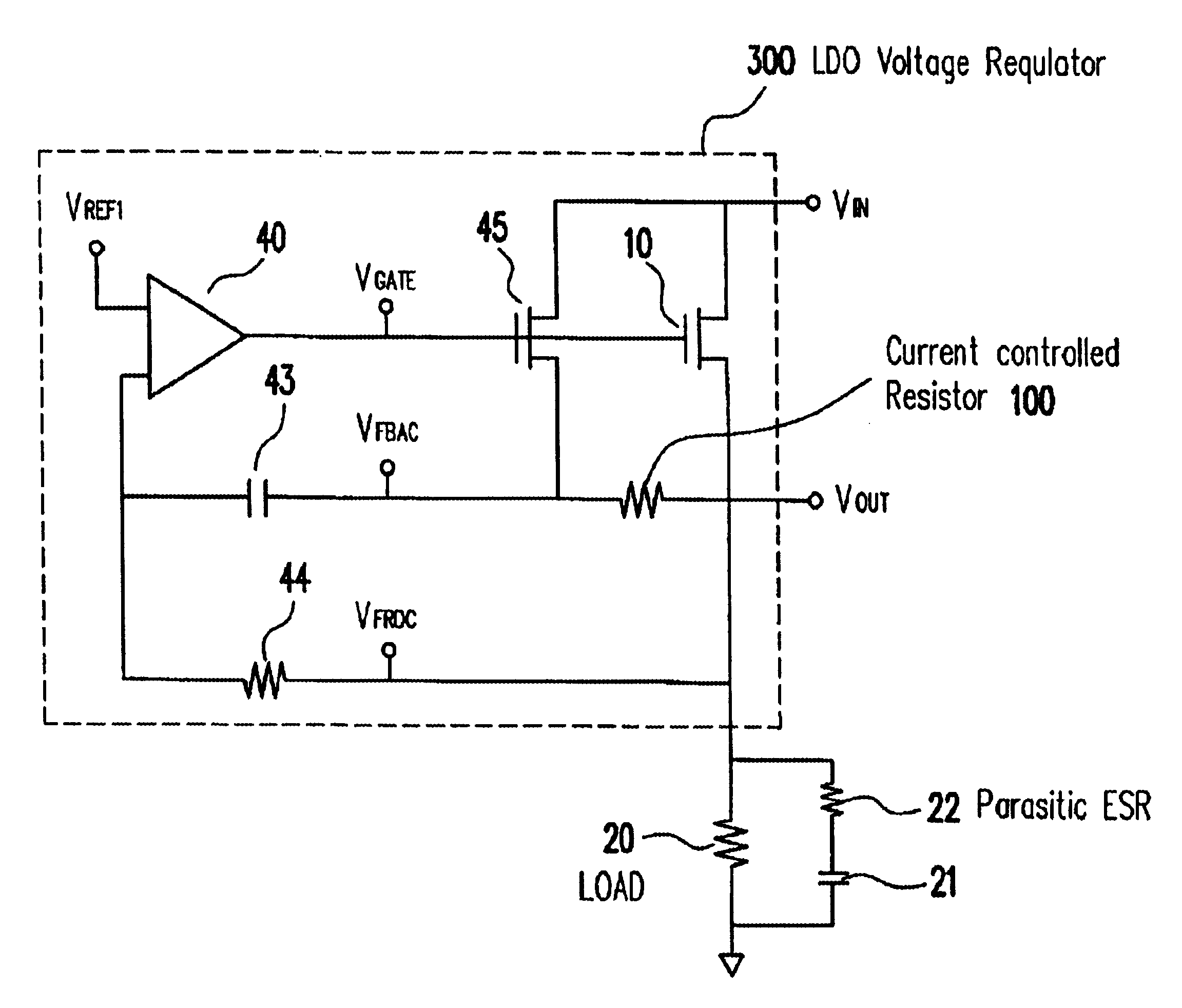 Low drop-out voltage regulator and an adaptive frequency compensation