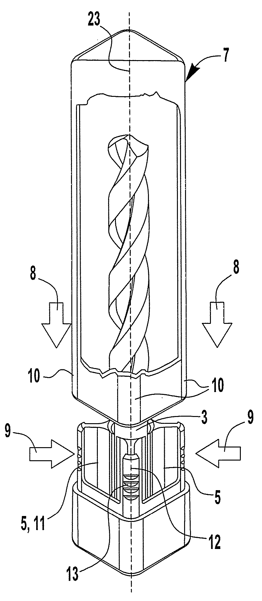 Packaging container with clamping base