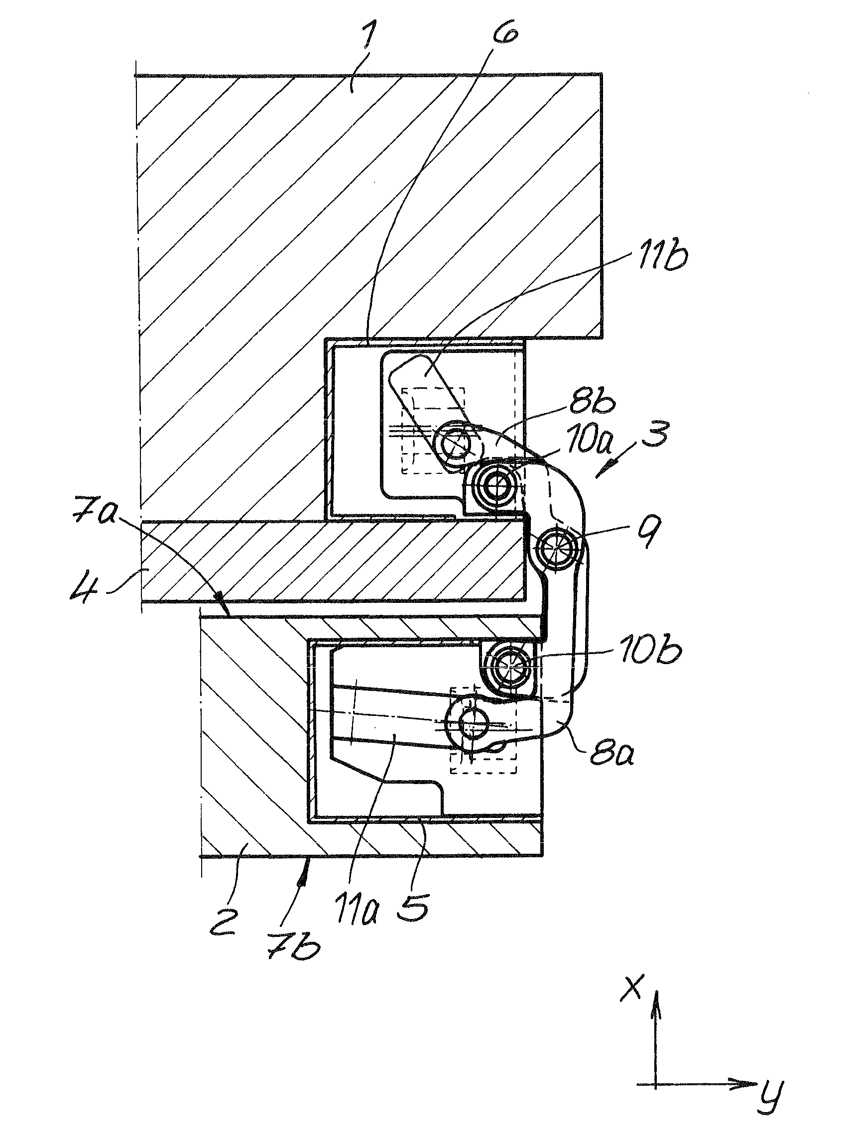 Door hinge for hidden placement between door frame and door leaf, and door provided with the door hinge