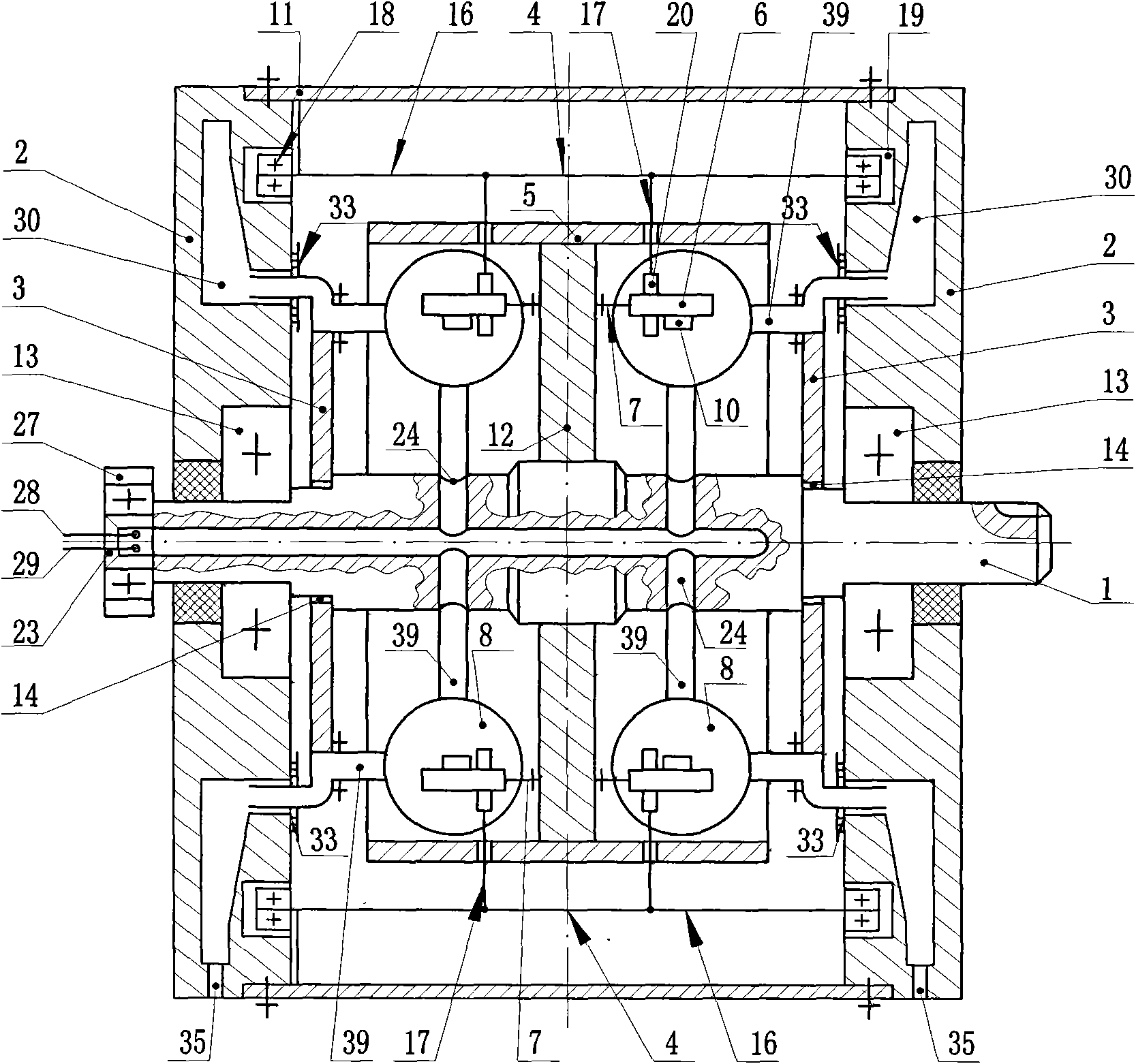 Rotary engine with double rows of pistons