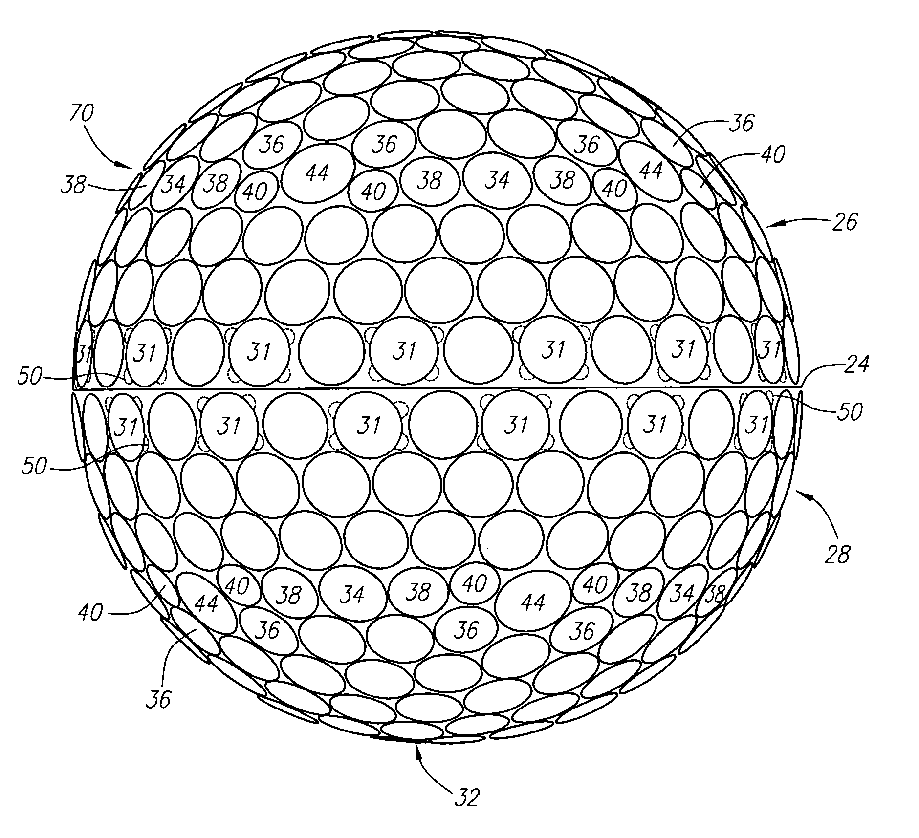 Golf ball with undercut dimples