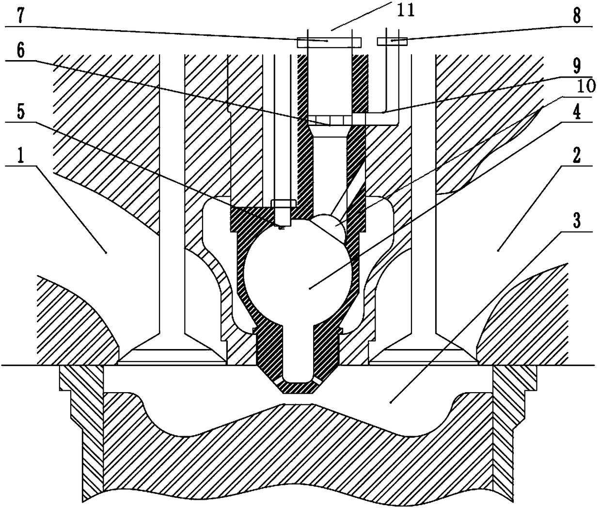 Air-assisted gas injector, large-bore gas engine pre-combustion chamber combustion system and method