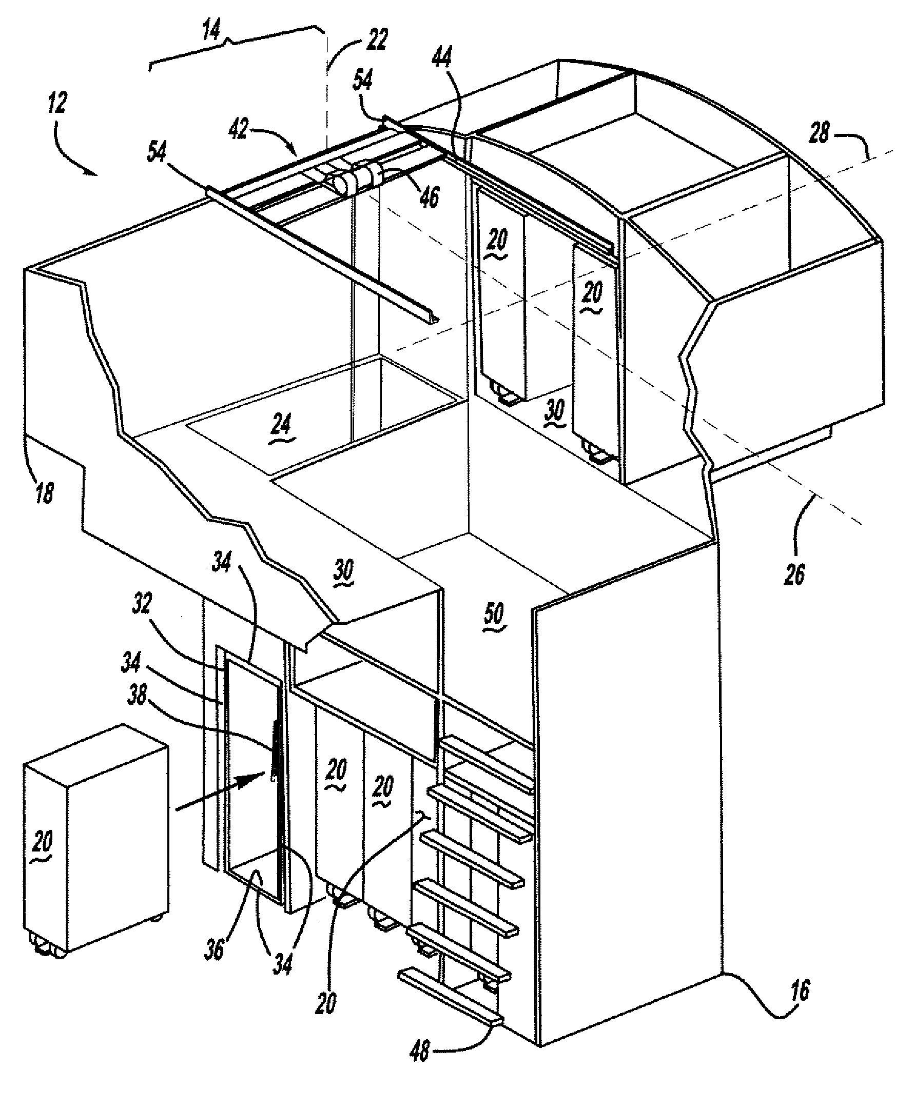 Integrated transport system for overhead stowage