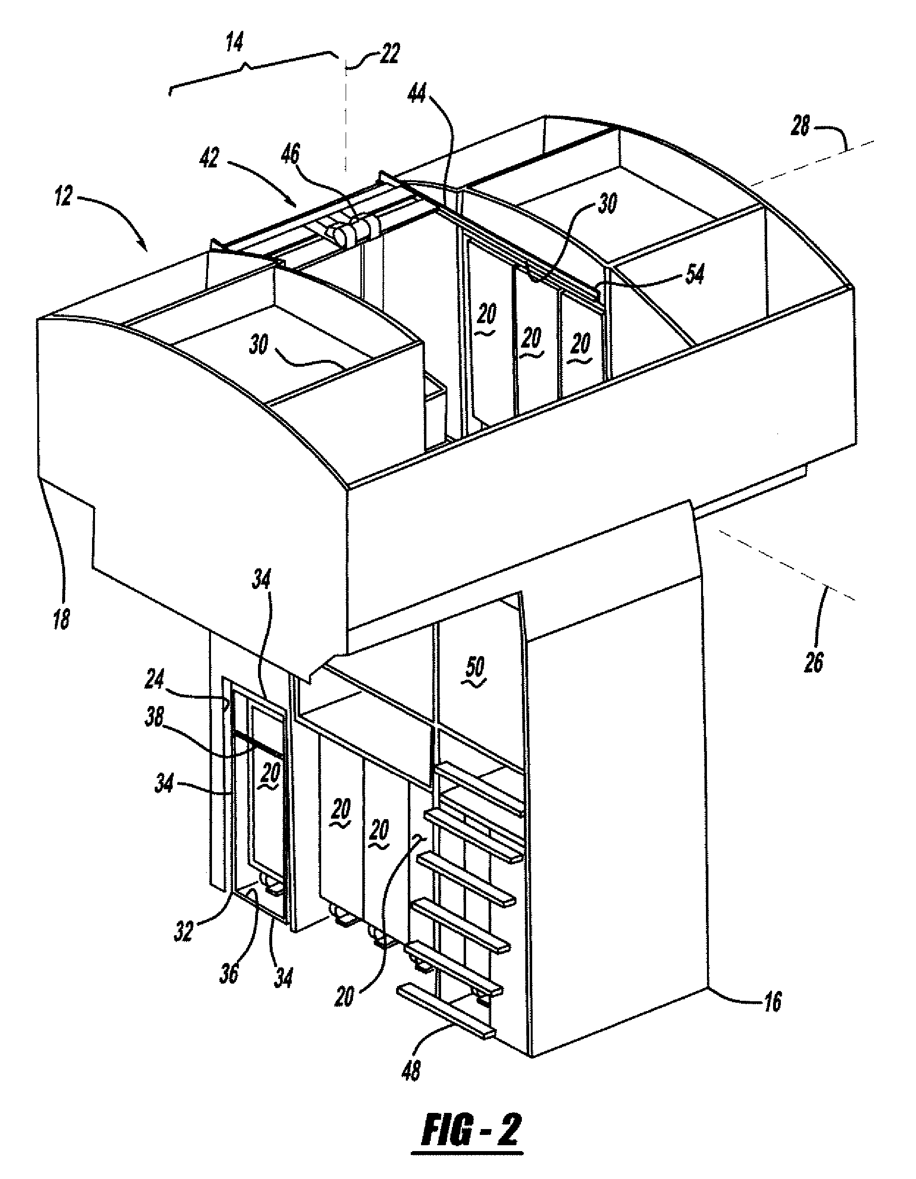 Integrated transport system for overhead stowage