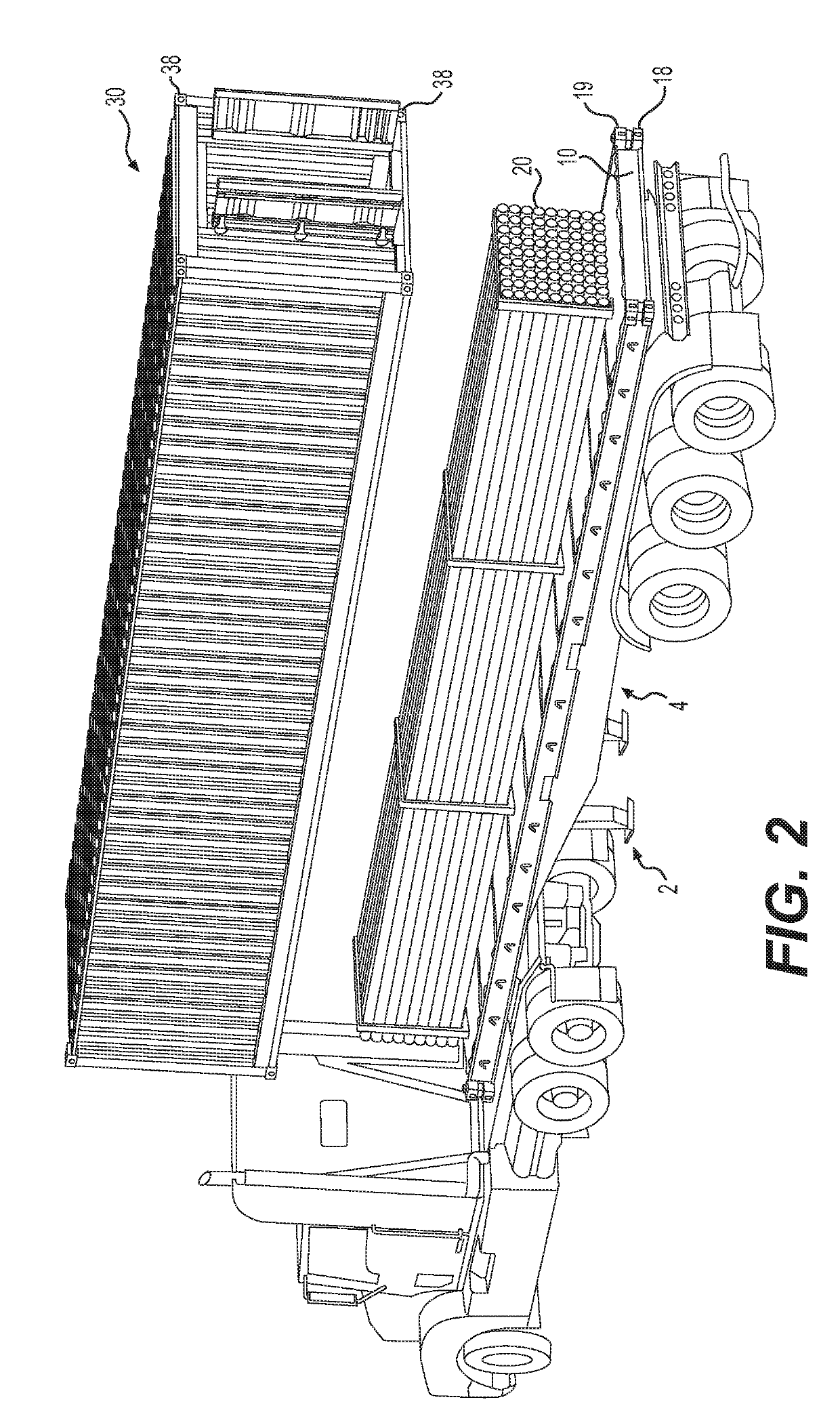 Two piece shipping container as covered flatbed trailer