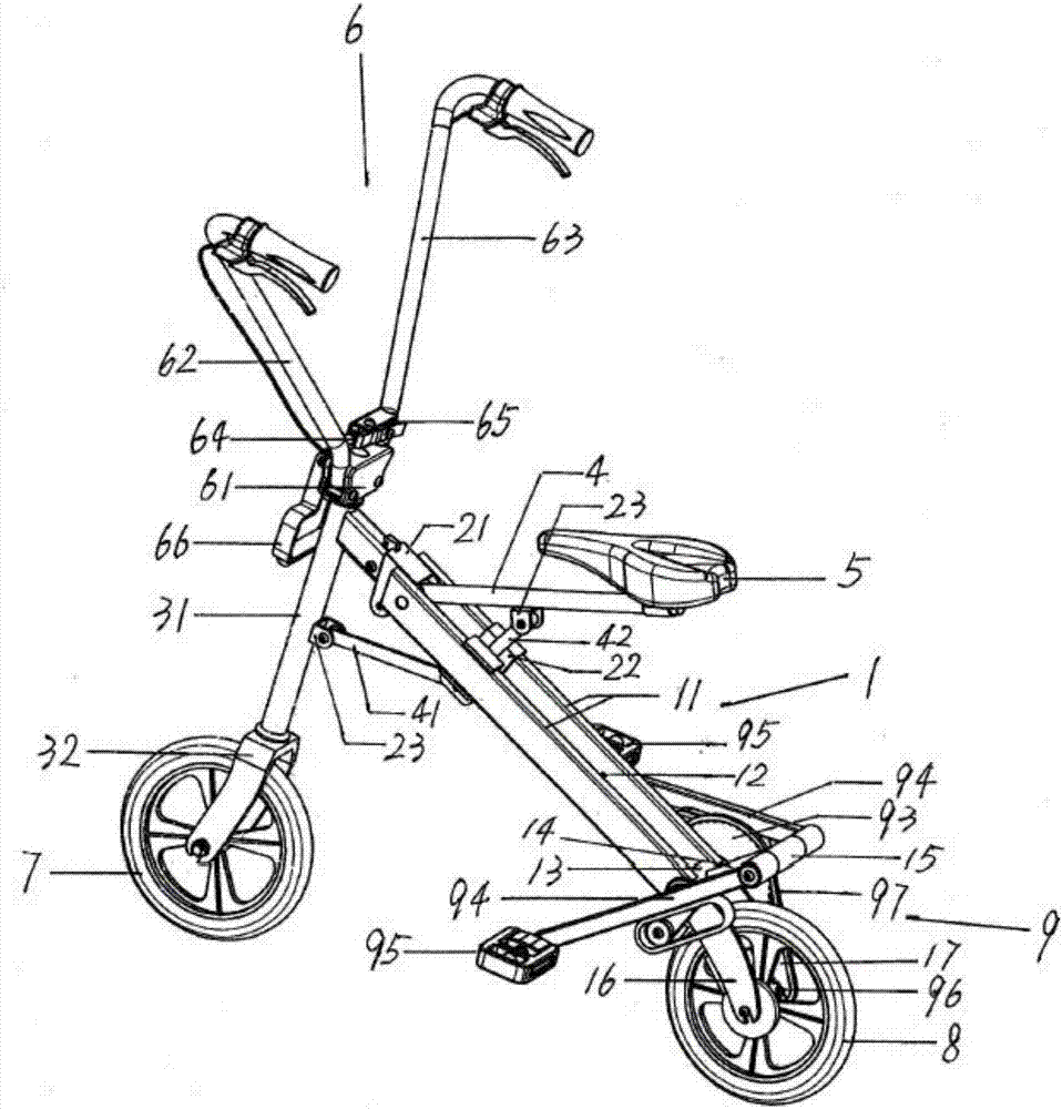 Double beam slider linkage folding up and down stepping portable bicycle