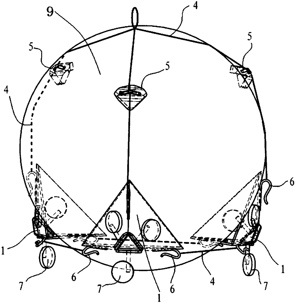 Cargo hoisting and mooring device and cargo hoisting and mooring method