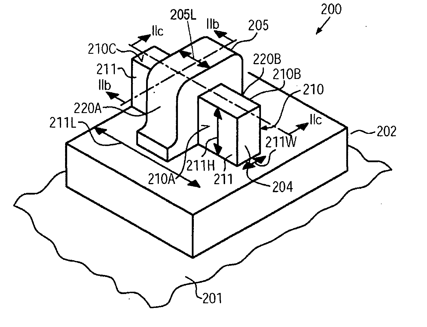 Three-dimensional transistor with double channel configuration