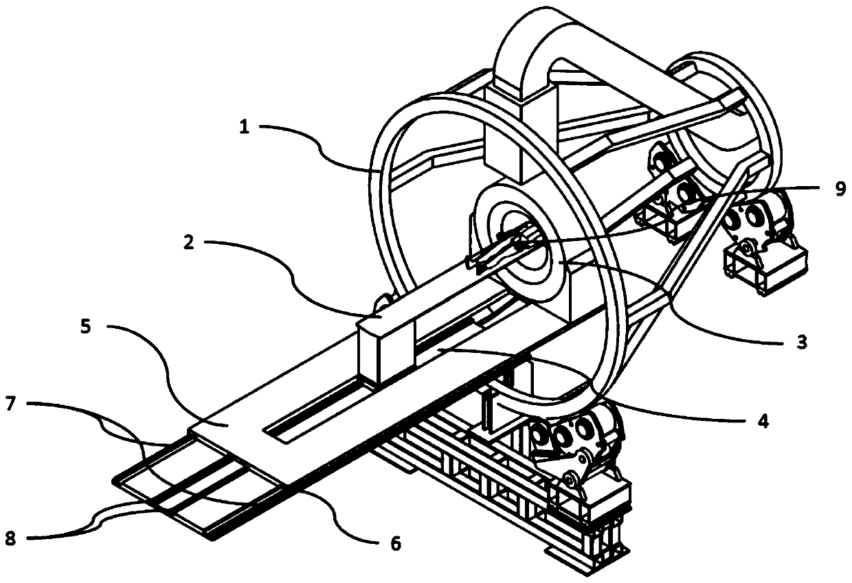 Proton radiotherapy frame with imaging equipment