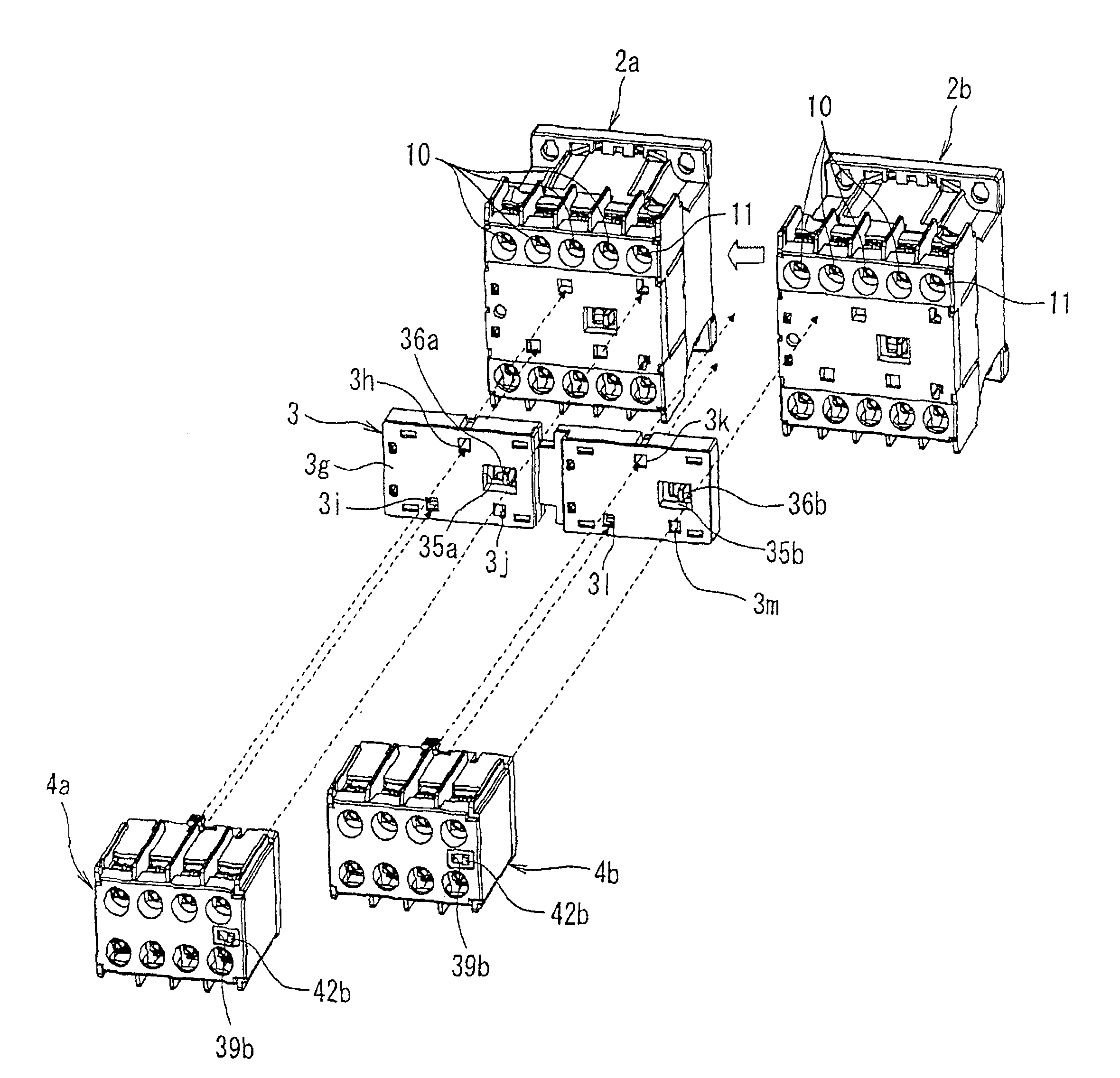 Mounting unit for electromagnetic contactor and connection structure of electromagnetic contactor using the same