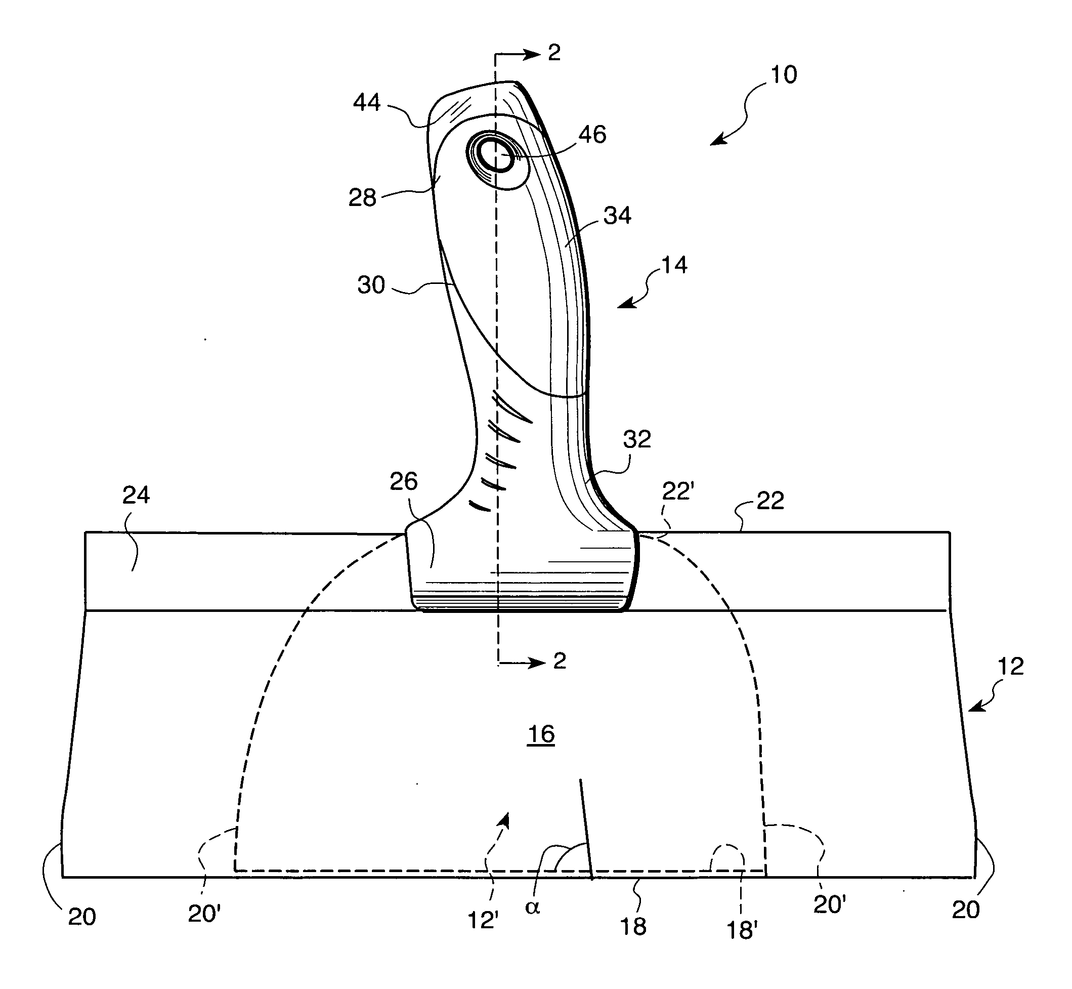 Taping knife with offset handle