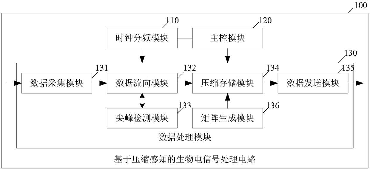 Bioelectric signal processing circuit and a method based on compressed sensing