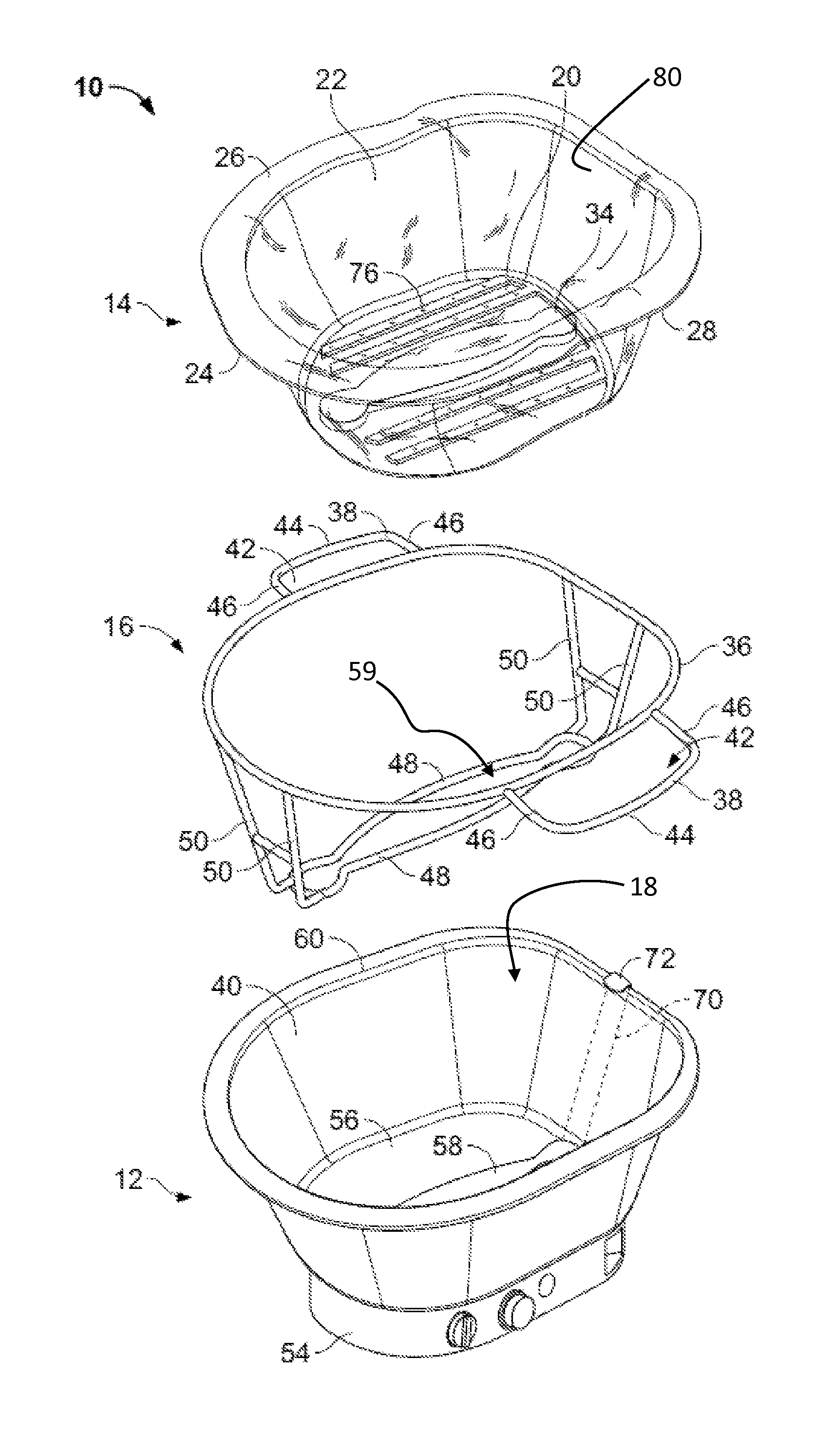 Soaking basin having disposable liner and support frame