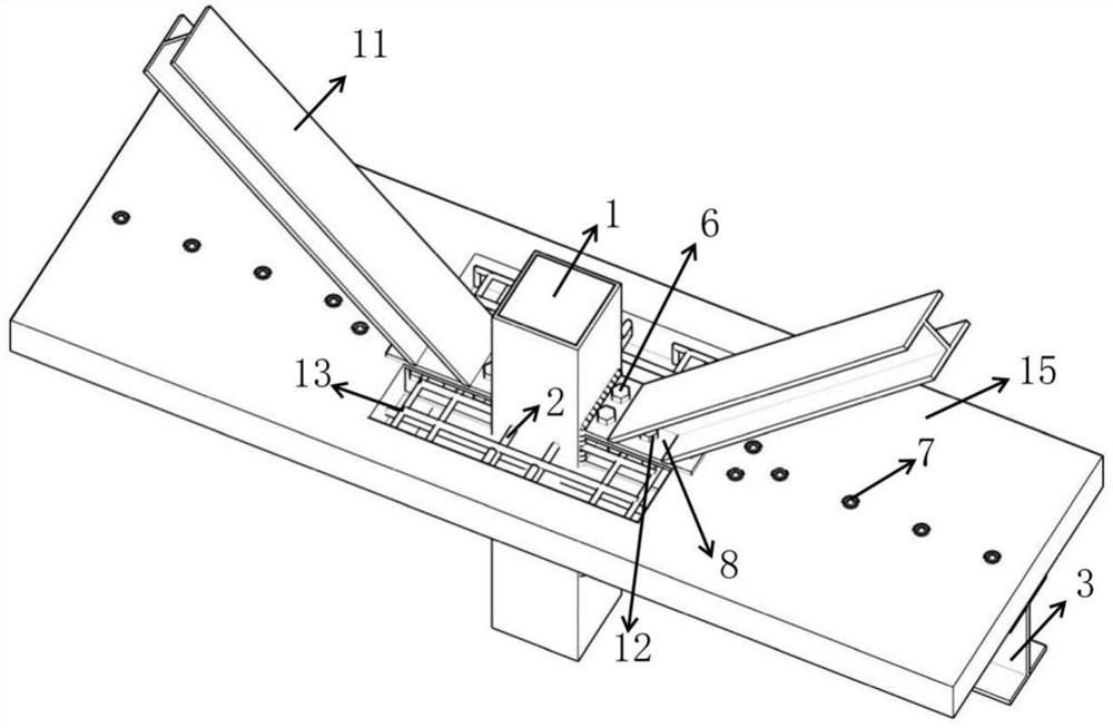 Concrete filled steel tubular column, H-shaped steel beam, steel support and pi type connecting piece combined center column bottom joint and making method