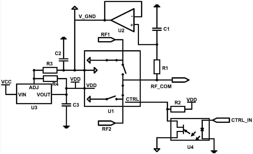 Analog switch circuit based on radio frequency switch chip