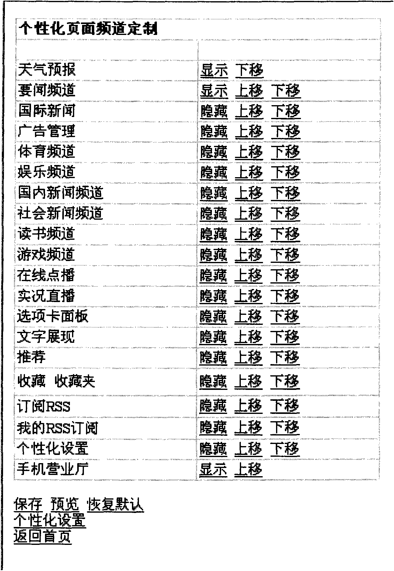 Method and system for customizing personalized pages of portal website by mobile terminal user