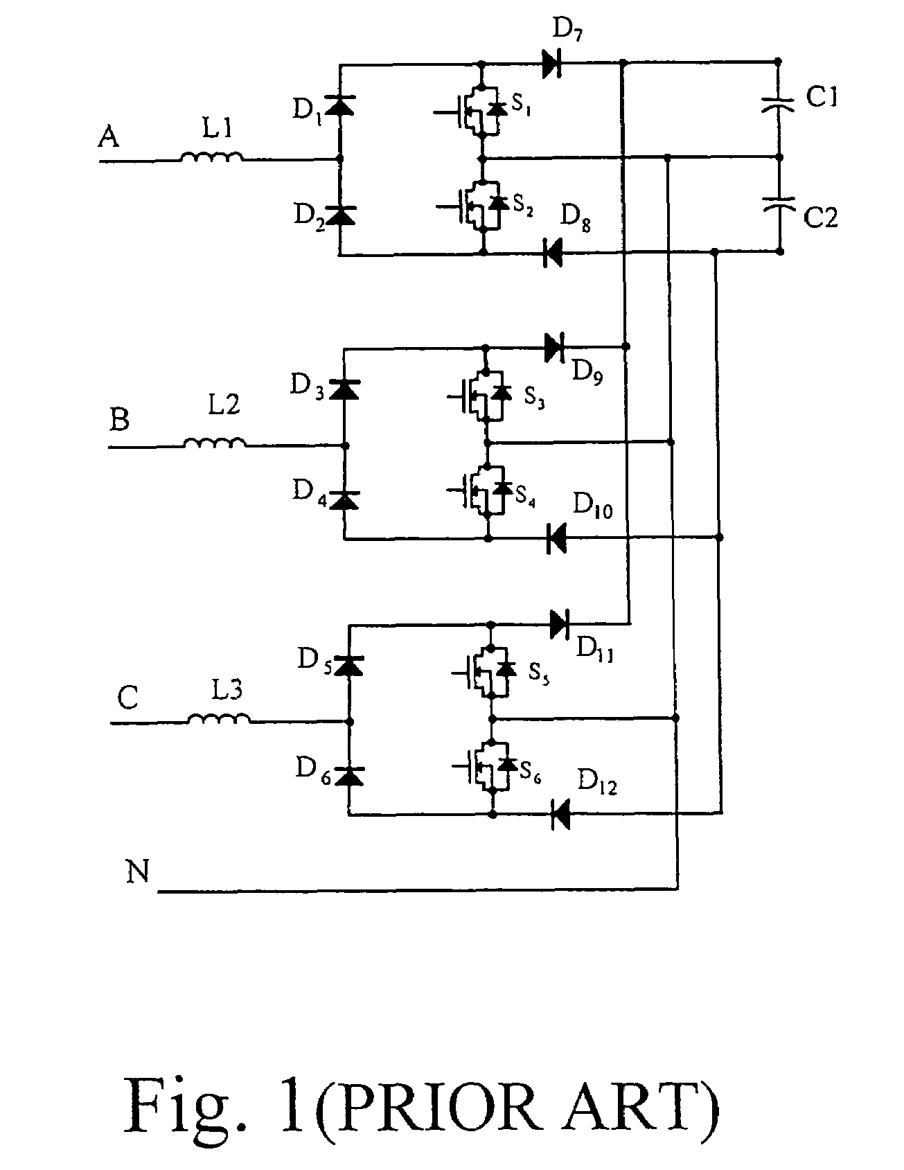 Integrated converter having three-phase power factor correction