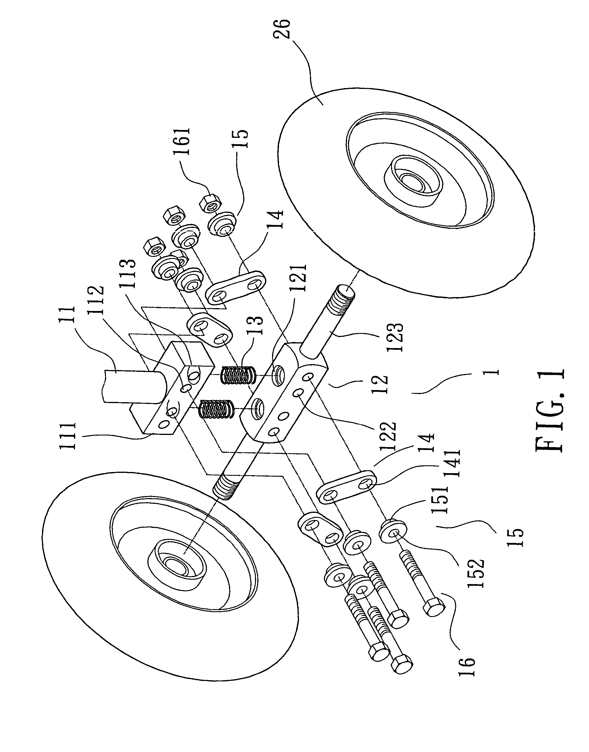 Shock absorbing structure of turning mechanism of an electric cart equipped with twin front wheels