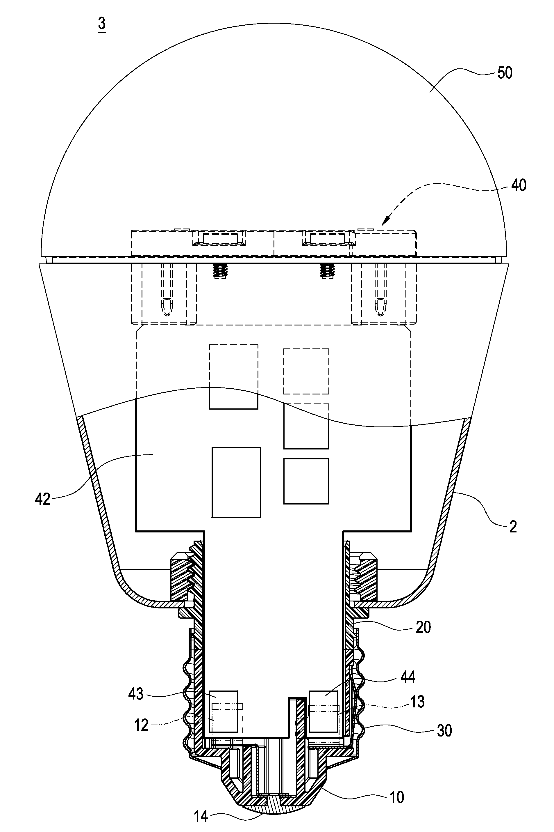 LED bulb and lamp head assembly with positioning structures