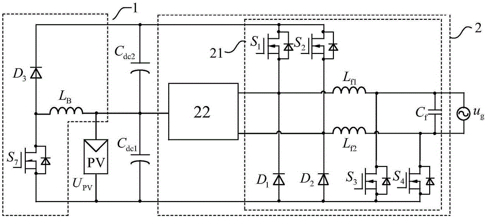 Two-stage non-isolation photovoltaic grid-connected inverter and control method thereof