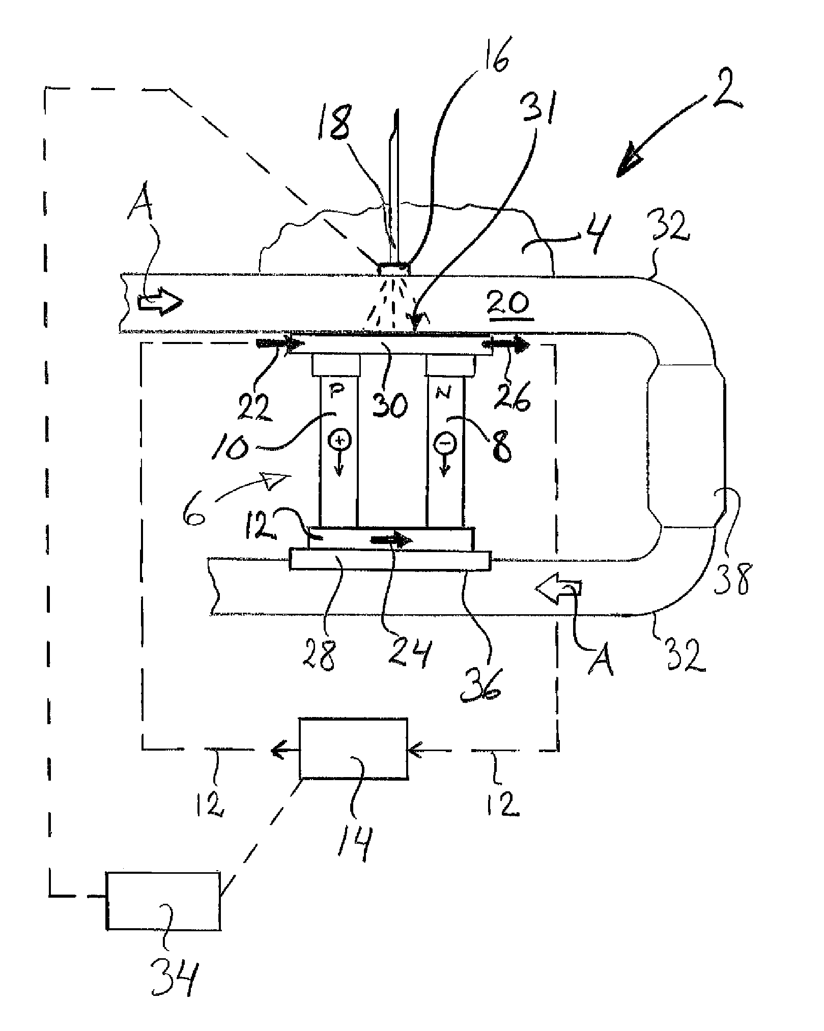 Exhaust post-treatment device and method for a vehicle, with a reductant vaporising surface being warmed by a Peltier element