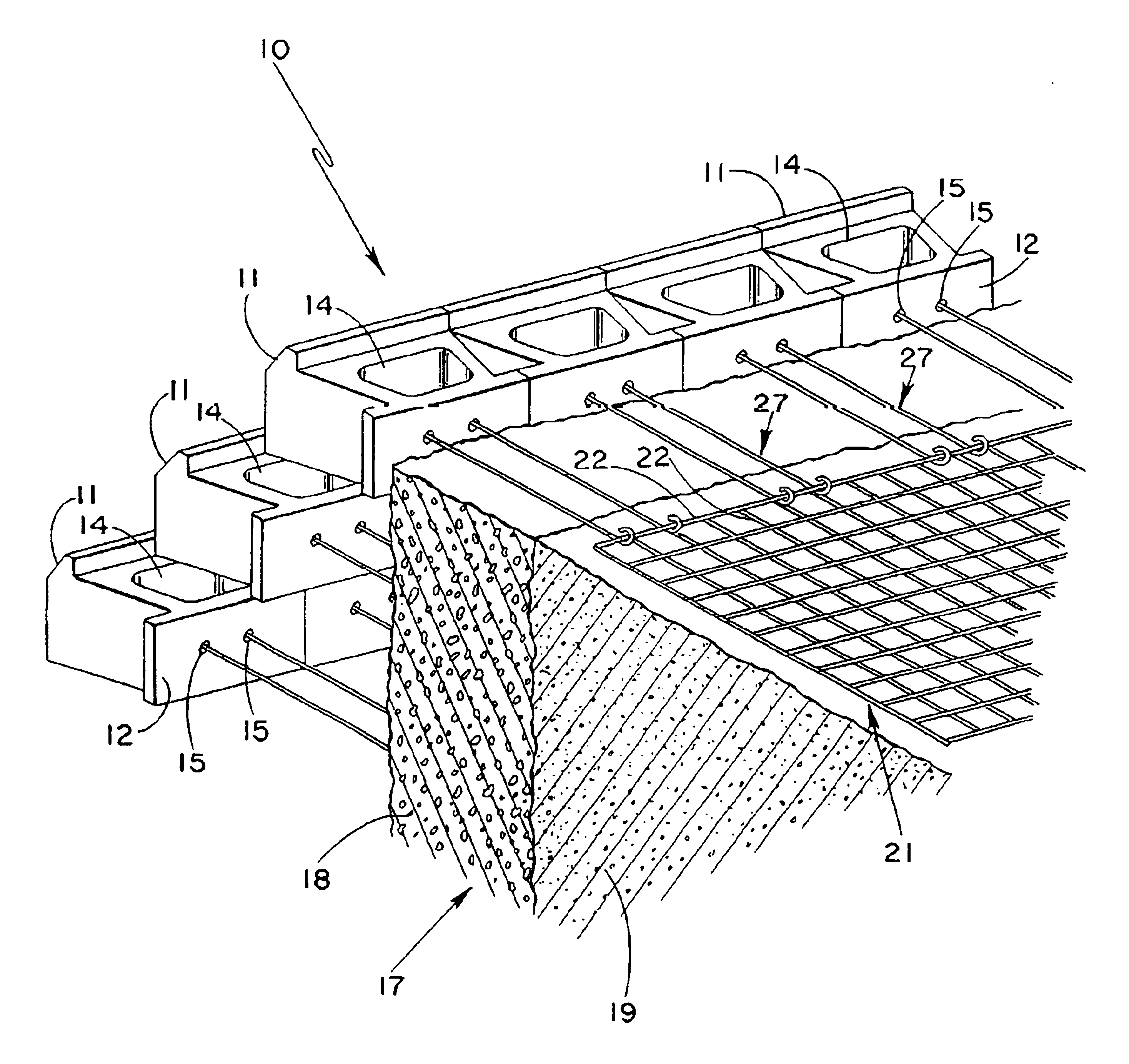 Reinforcing system for stackable retaining wall units