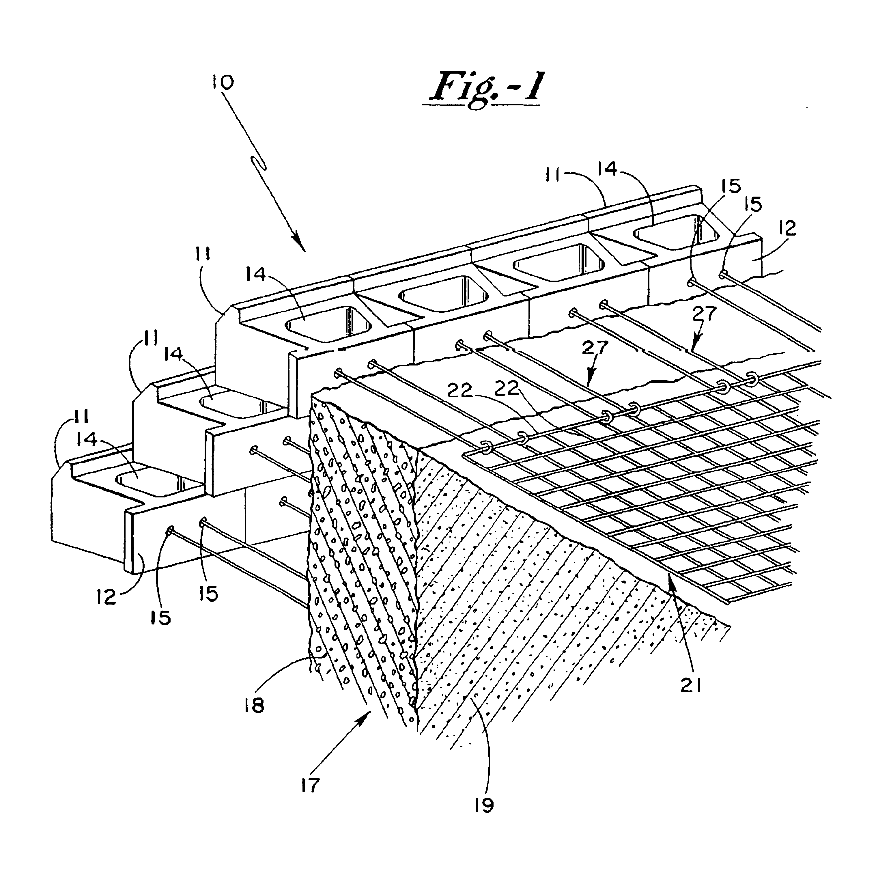 Reinforcing system for stackable retaining wall units