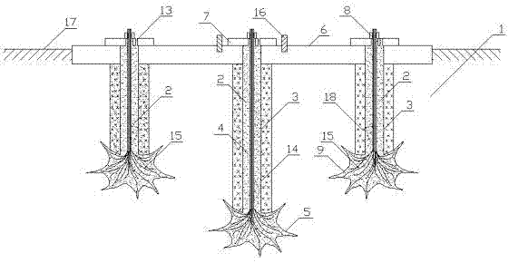 Soil foundation center and slab angle multi-cable anti-uplift foundation and construction method thereof