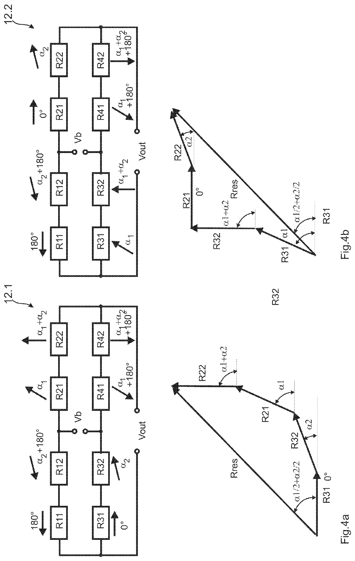 Magnetoresistive wheatstone measuring bridge and angle sensor having at least two such measuring bridges