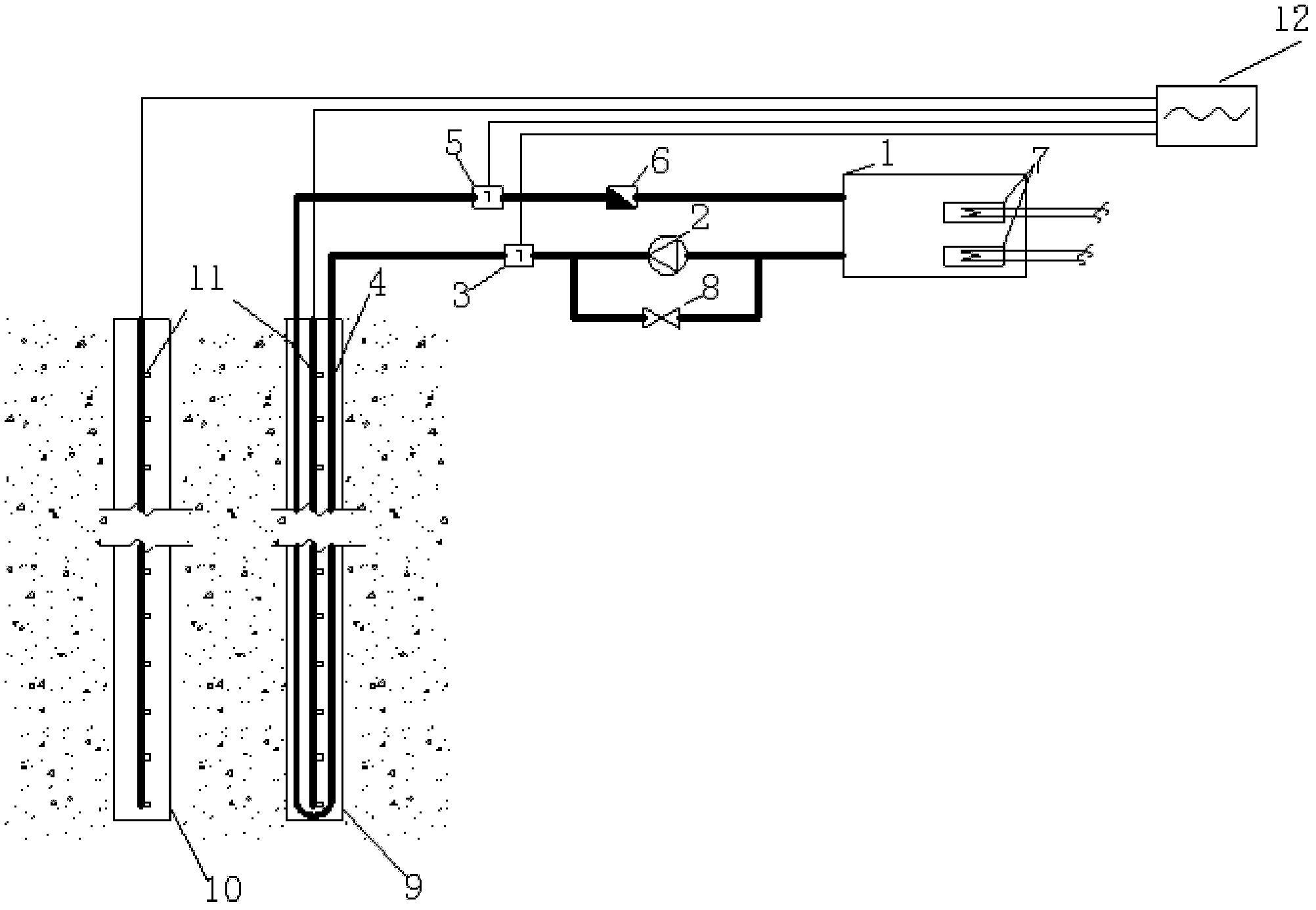 Ground source heat pump rock-soil heat response dynamic testing system and testing method