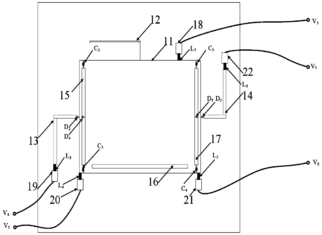 Three-frequency polarization reconfigurable single-feed patch antenna